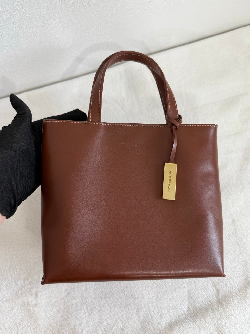 Burberry brown leather tote handbag