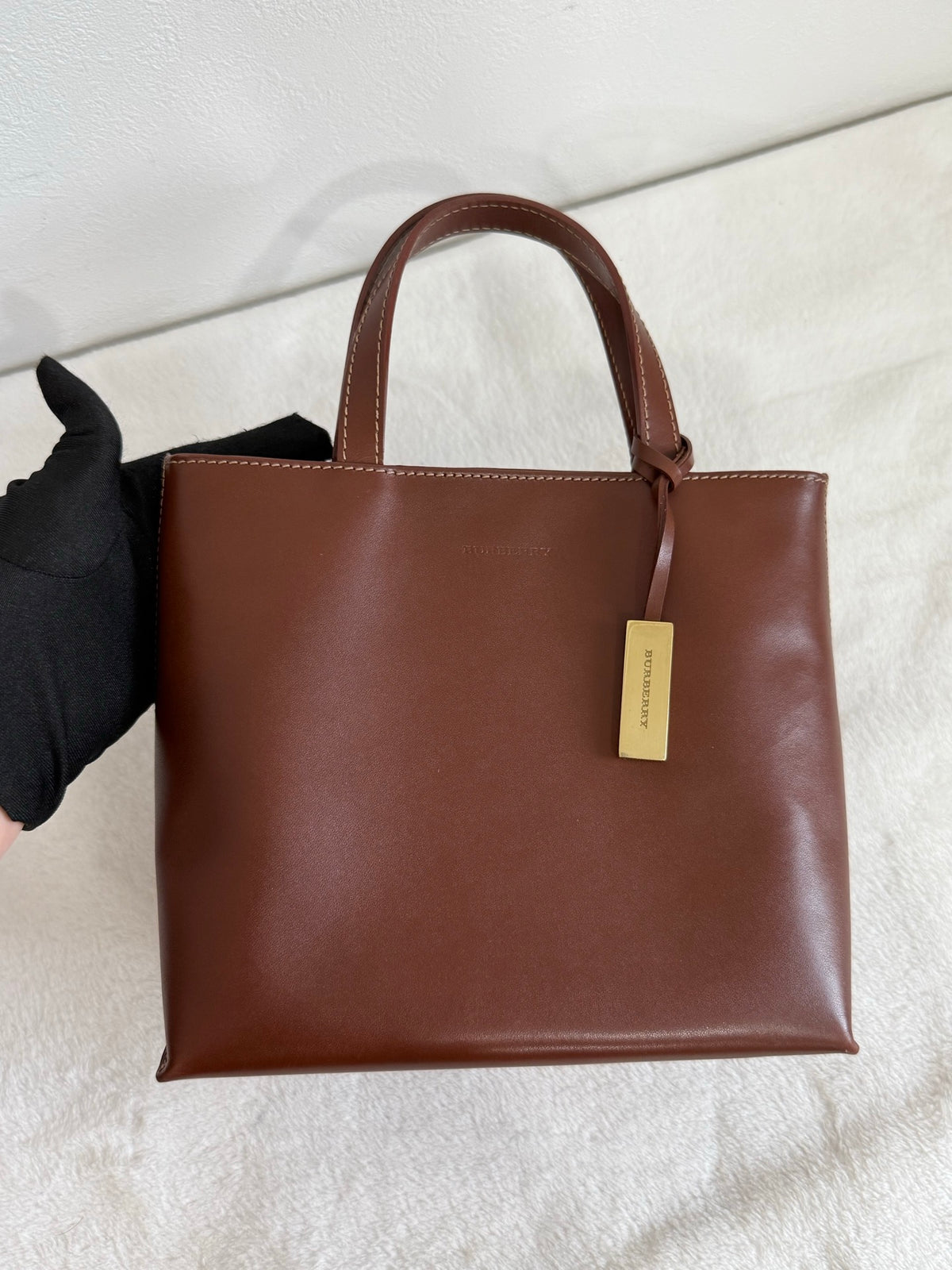 Burberry brown leather tote handbag