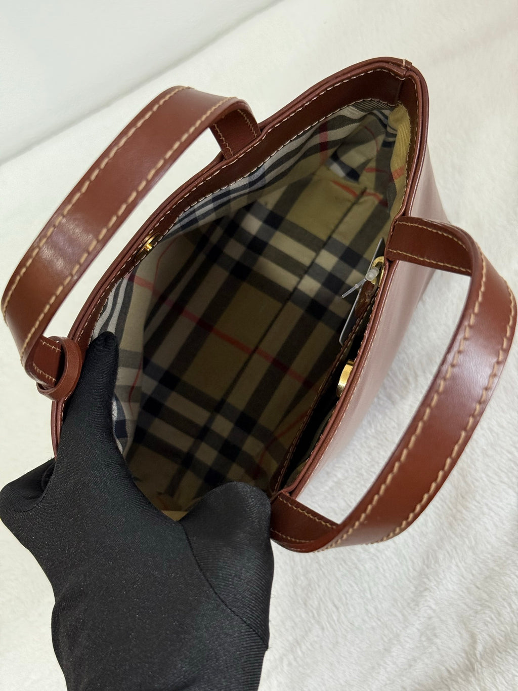 Burberry brown leather tote handbag