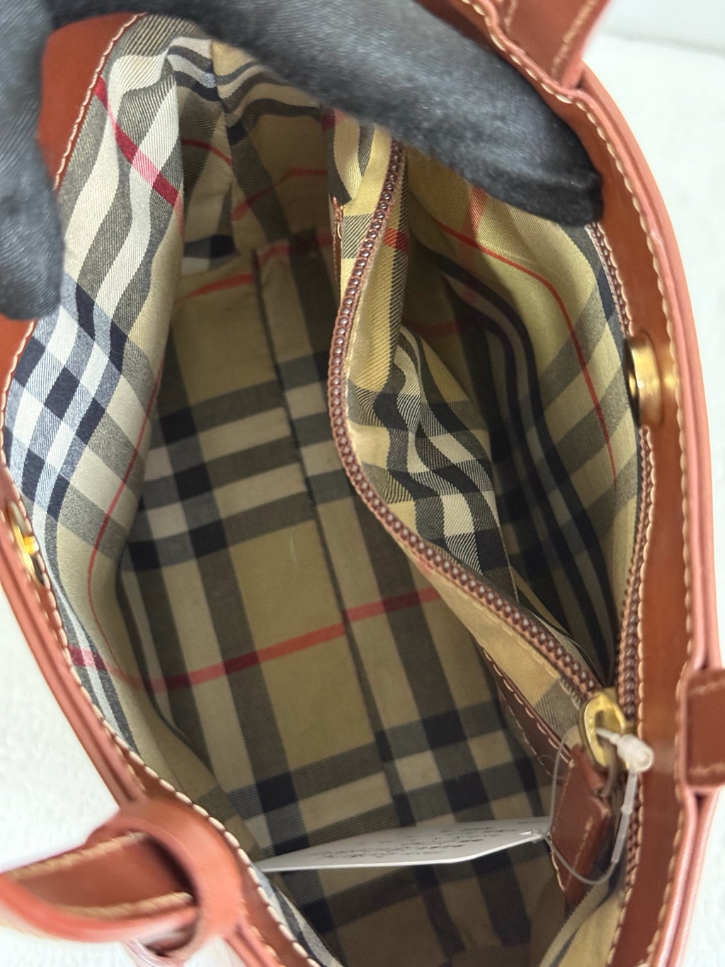 Burberry brown leather tote handbag