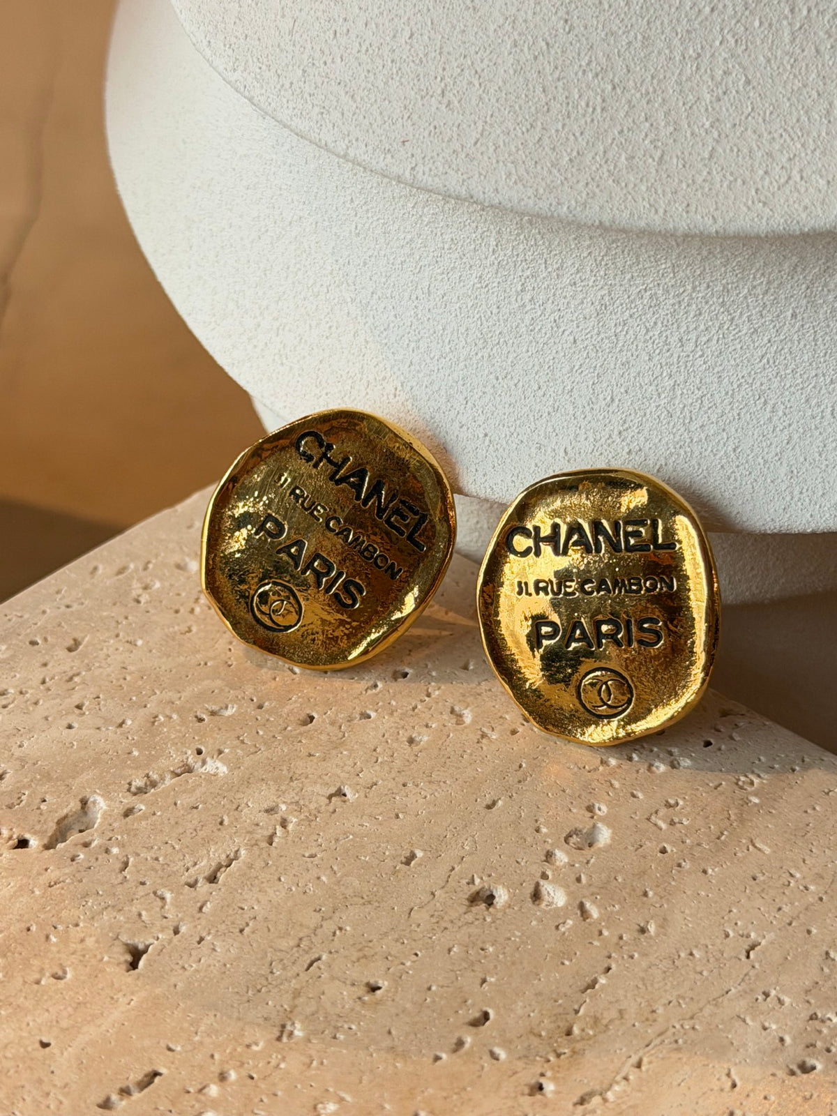 Chanel  Rue Cambon Paris Gold  Plate Clip-On Earrings