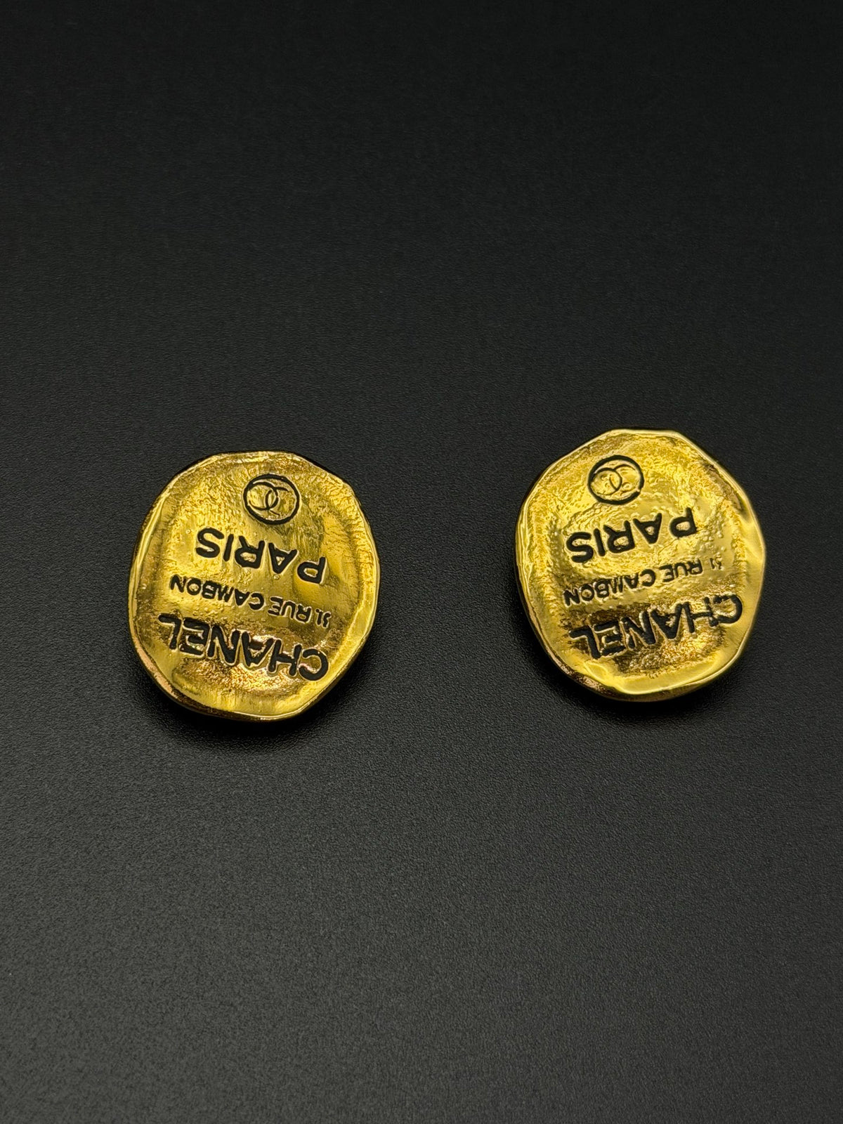 Chanel  Rue Cambon Paris Gold  Plate Clip-On Earrings