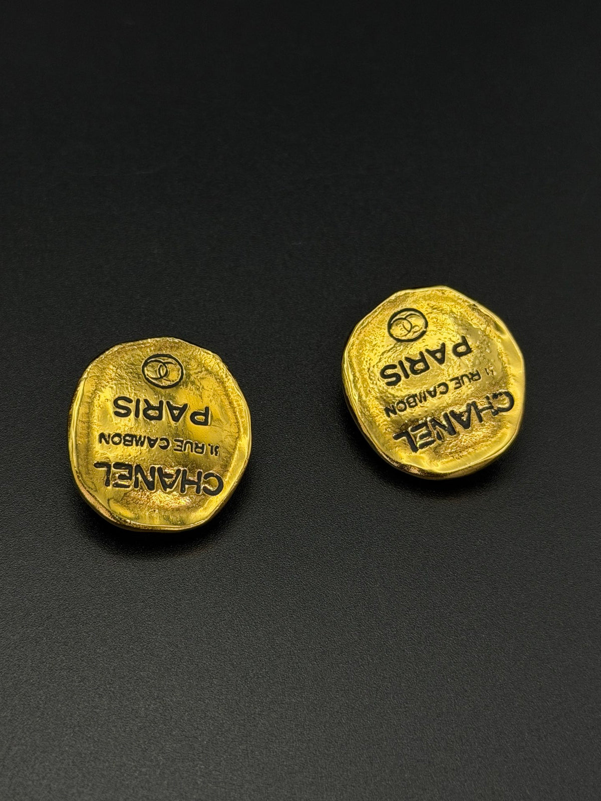 Chanel  Rue Cambon Paris Gold  Plate Clip-On Earrings