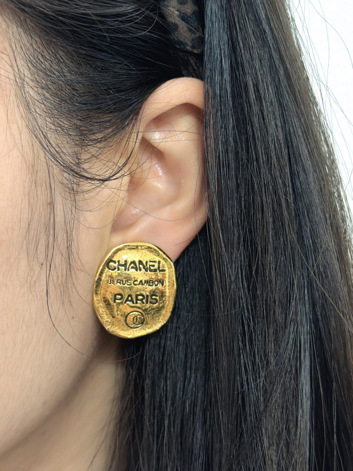 Chanel  Rue Cambon Paris Gold  Plate Clip-On Earrings