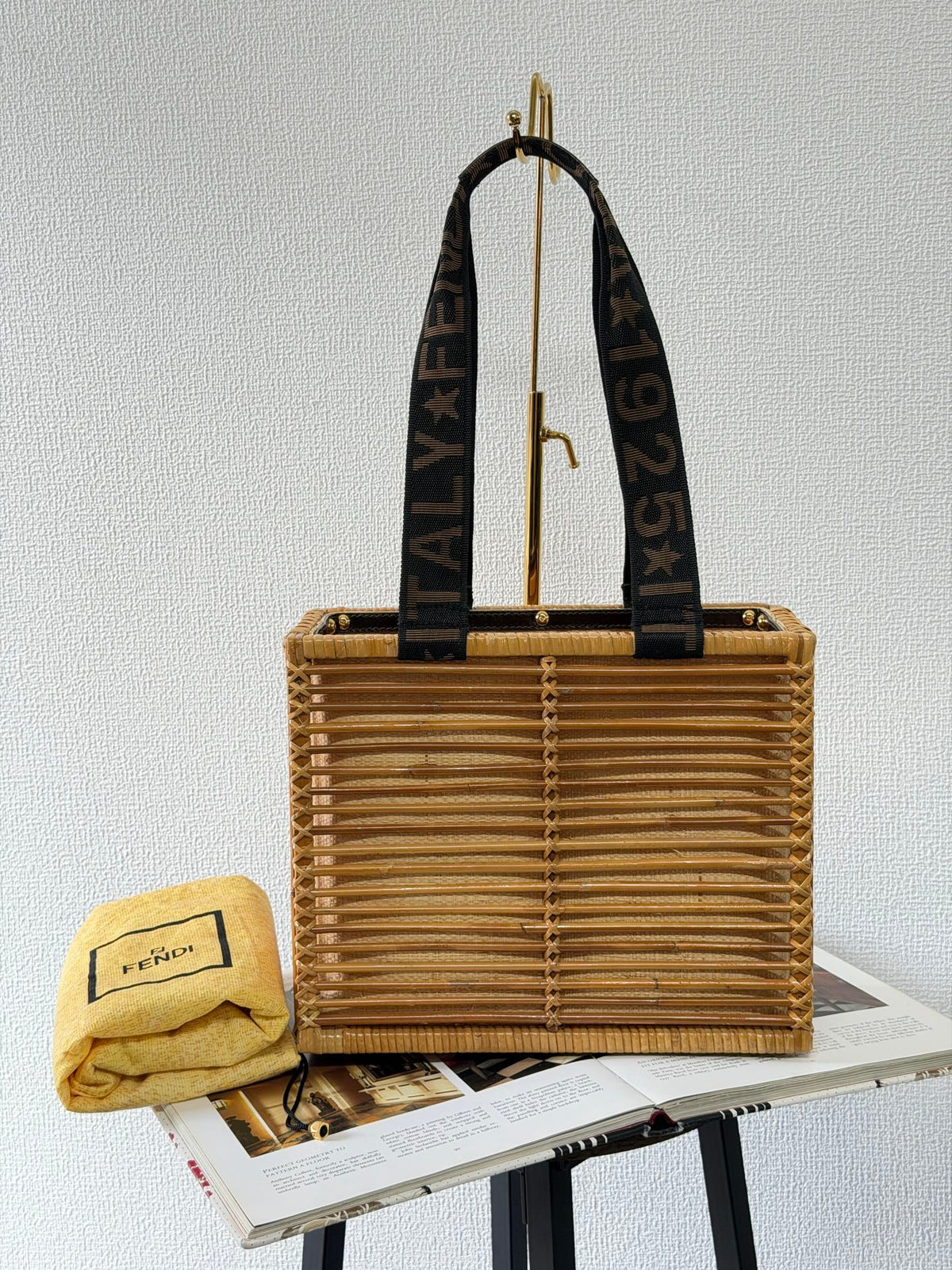 Fendi Square Rattan Basket Tote Bag