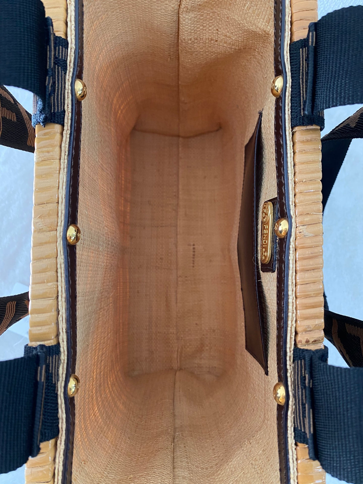 Fendi Square Rattan Basket Tote Bag