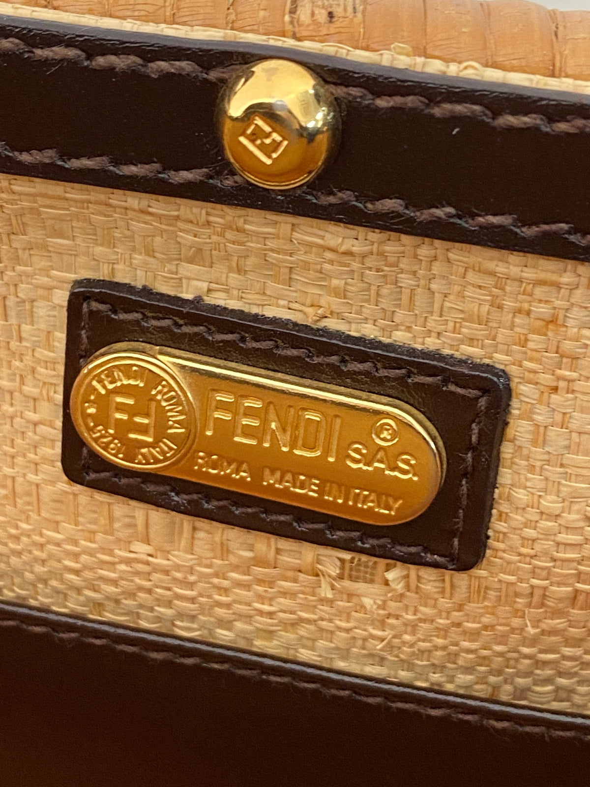 Fendi Square Rattan Basket Tote Bag
