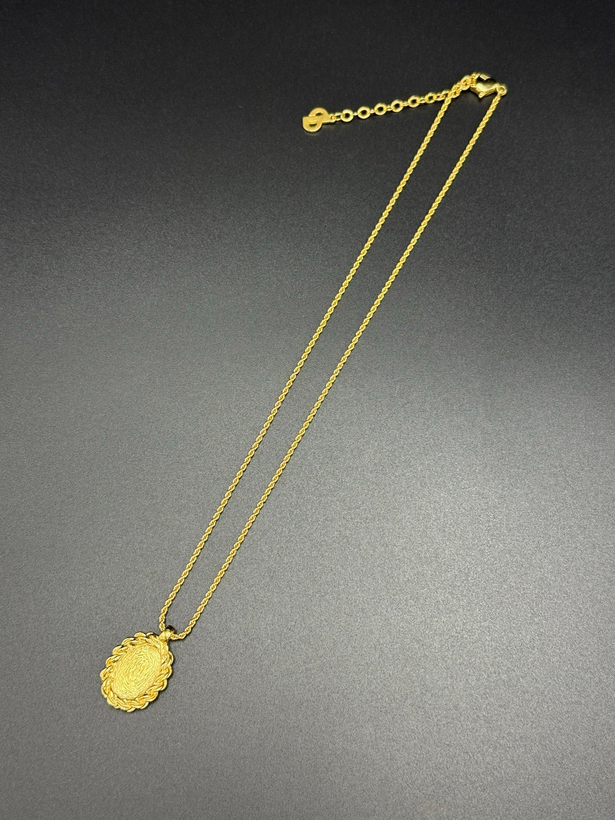 Christian Dior Logo Oval Enamel Rope Frame Pendant Necklace