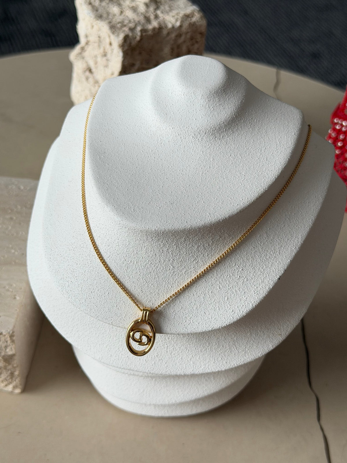 Christian Dior CD Logo Oval Pendant Necklace