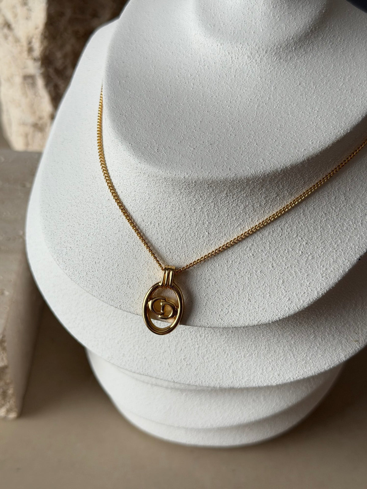Christian Dior CD Logo Oval Pendant Necklace
