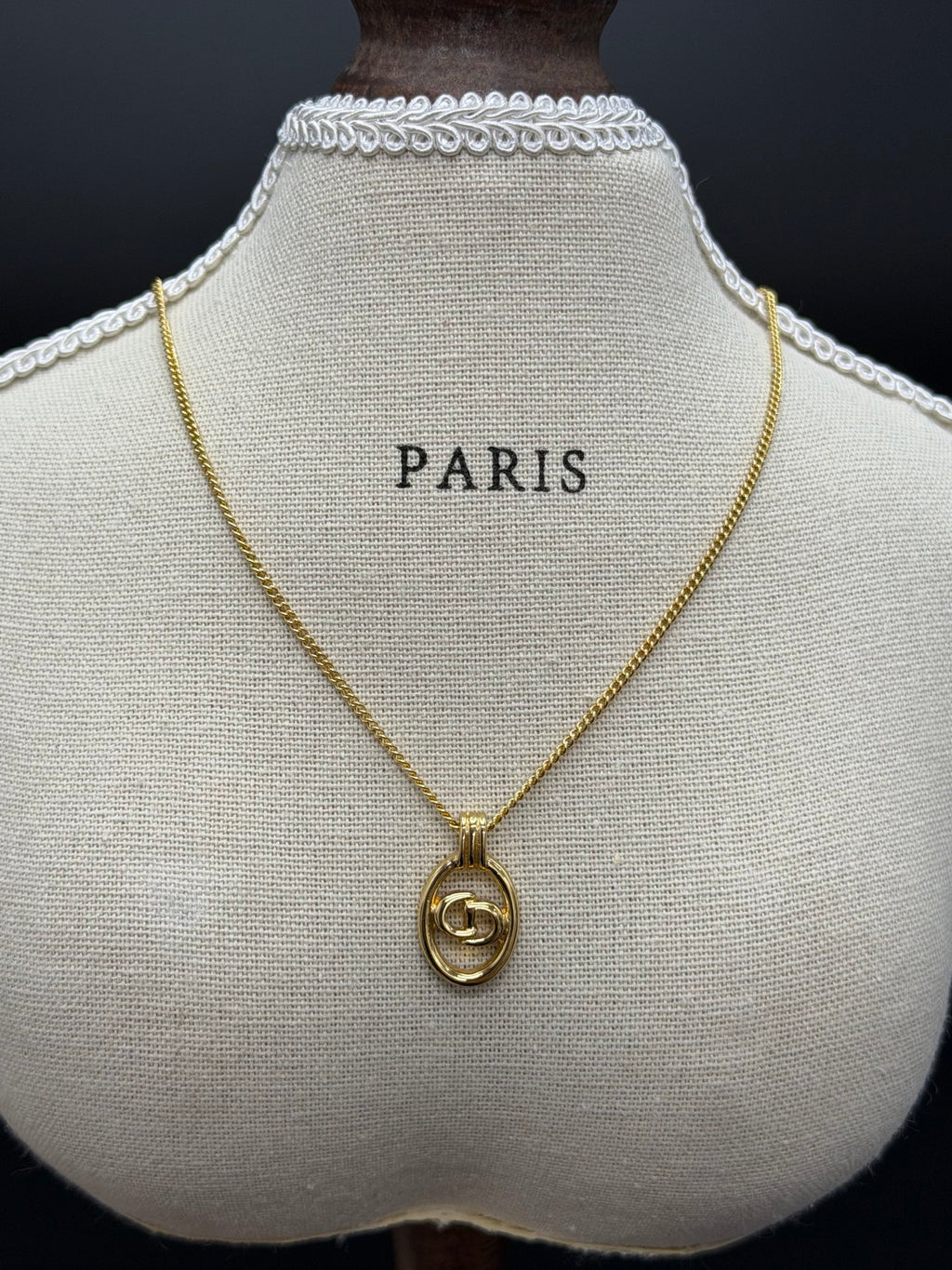 Christian Dior CD Logo Oval Pendant Necklace
