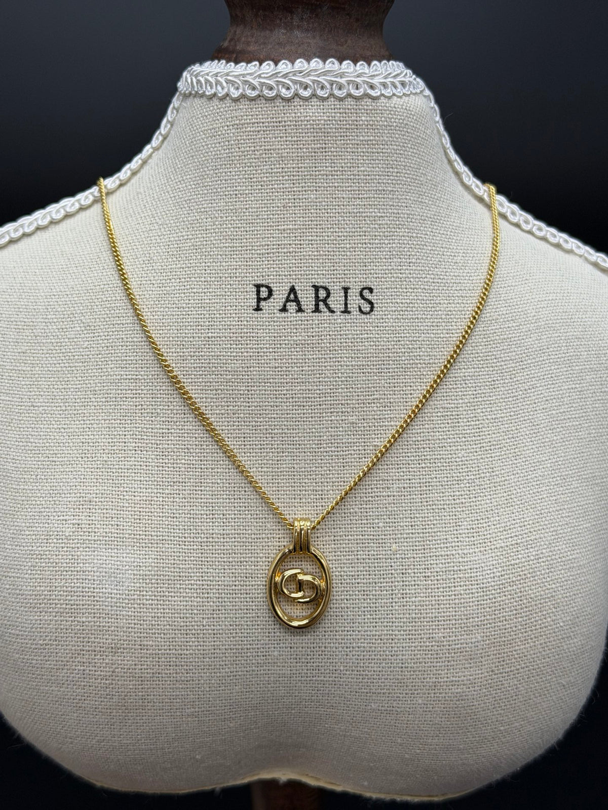 Christian Dior CD Logo Oval Pendant Necklace