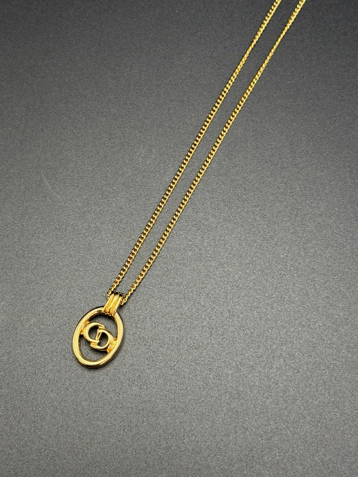 Christian Dior CD Logo Oval Pendant Necklace