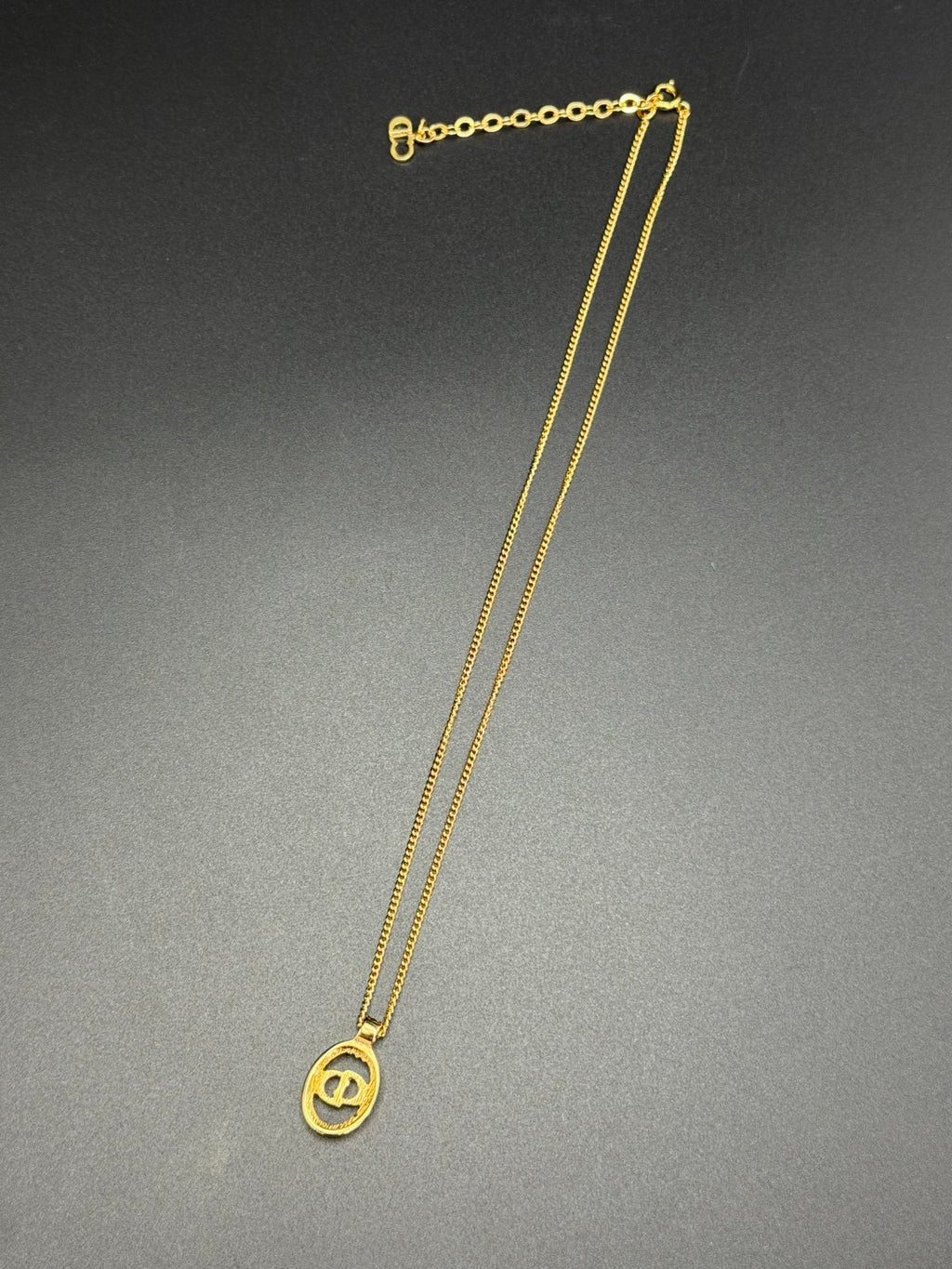 Christian Dior CD Logo Oval Pendant Necklace