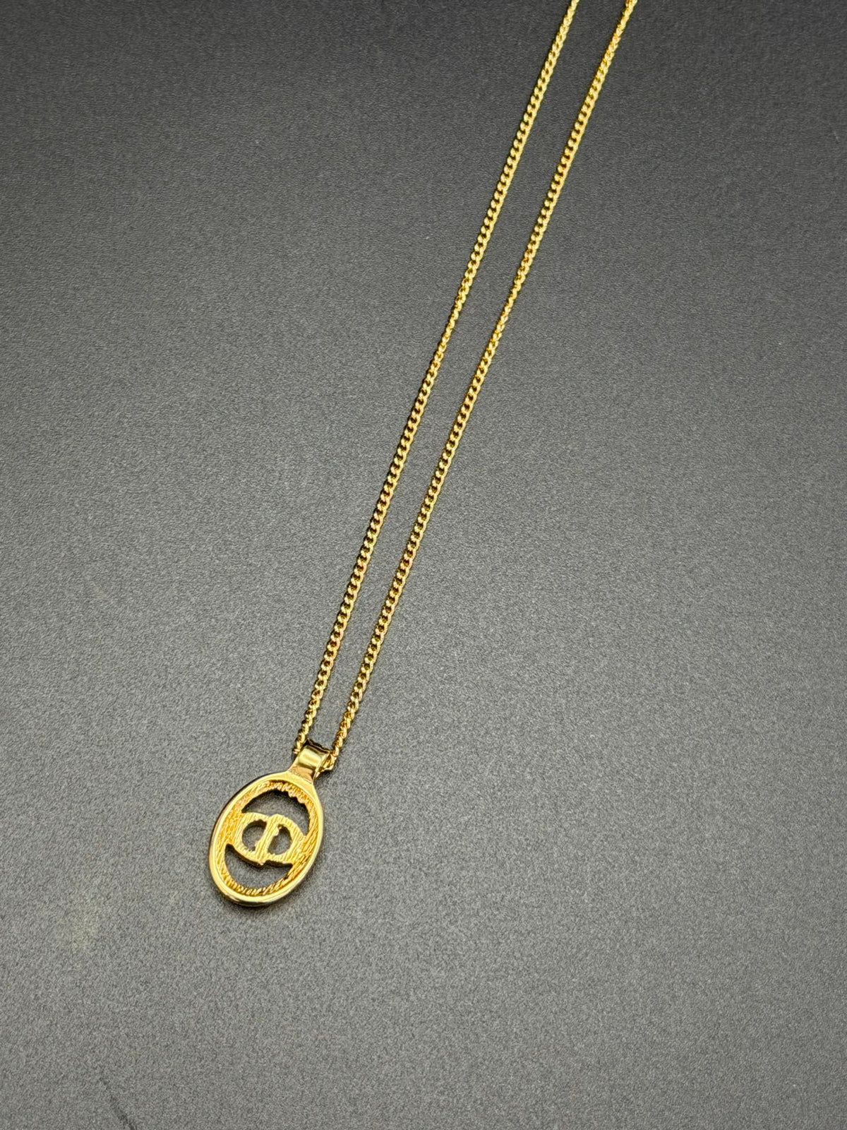 Christian Dior CD Logo Oval Pendant Necklace