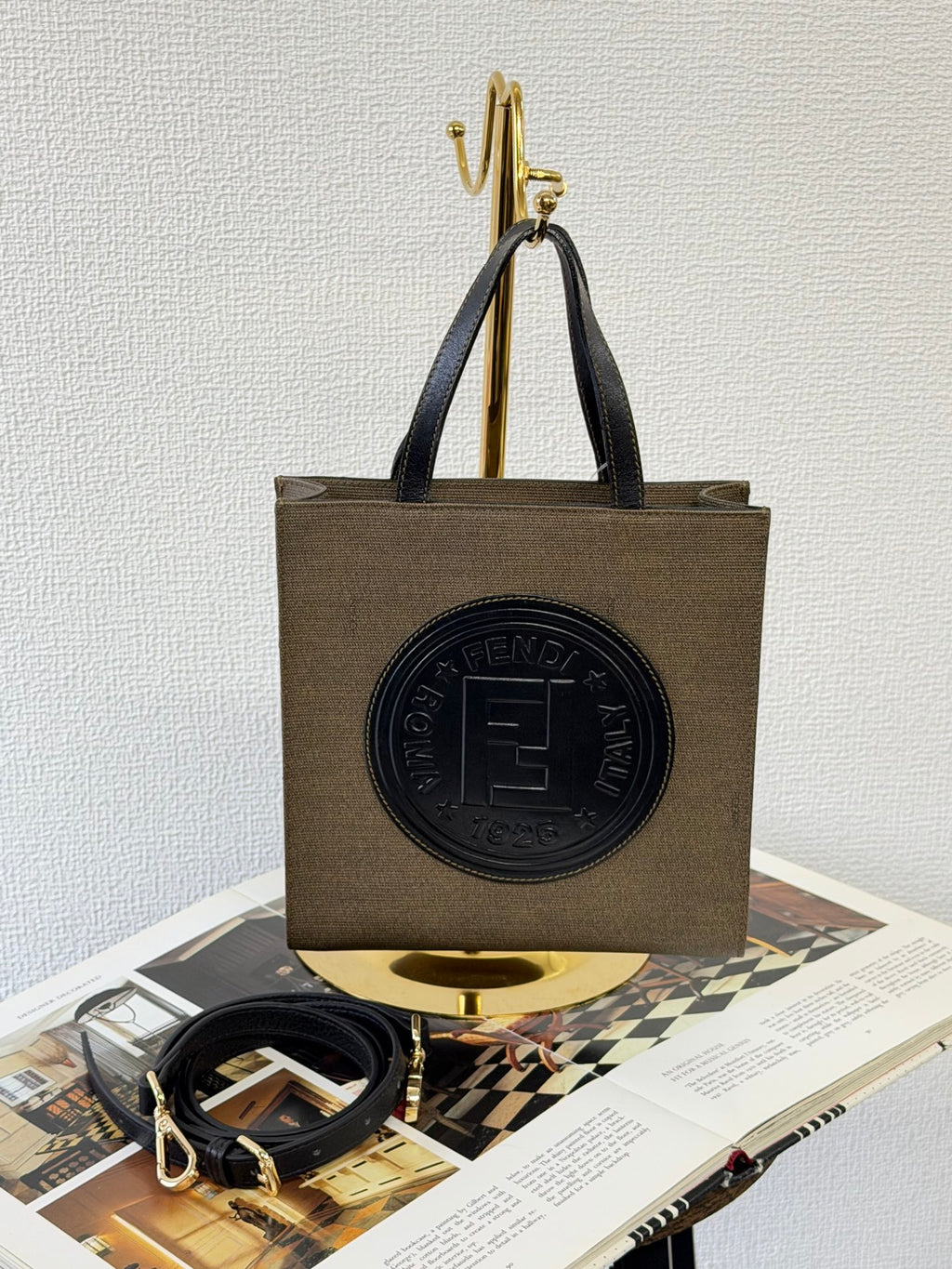 Fendi Square Canvas 2-Way Shopper Tote