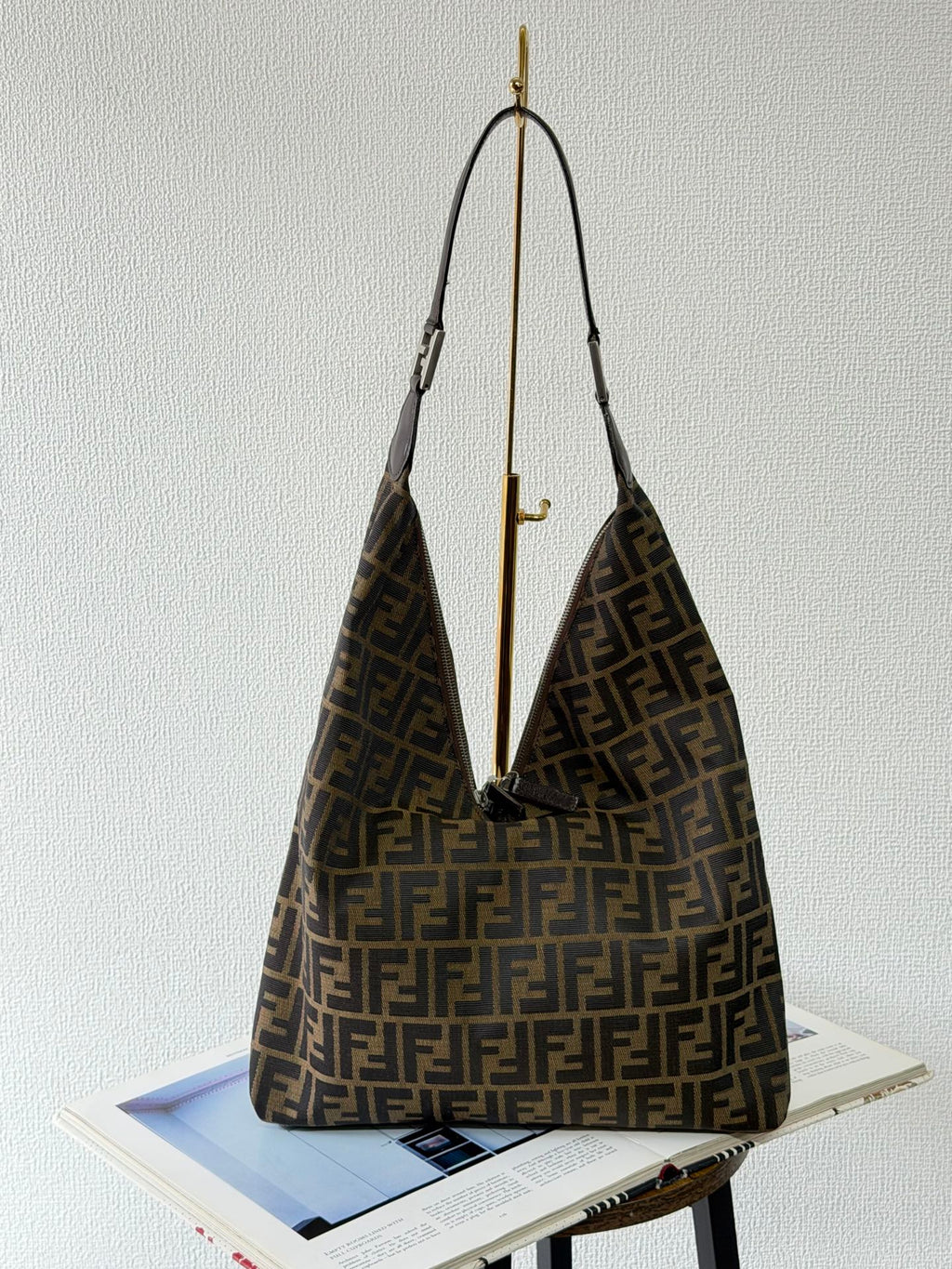 Fendi Zucca Canvas V-Cut Hobo Shoulder Bag