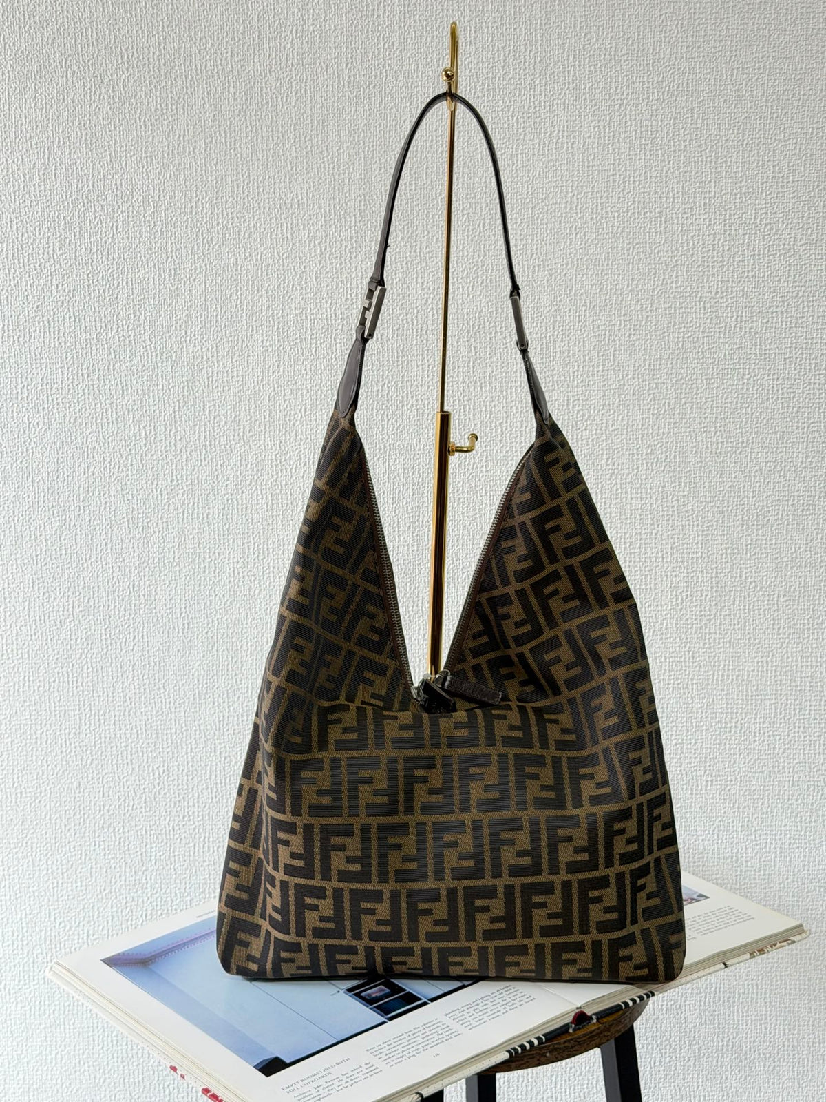 Fendi Zucca Canvas V-Cut Hobo Shoulder Bag
