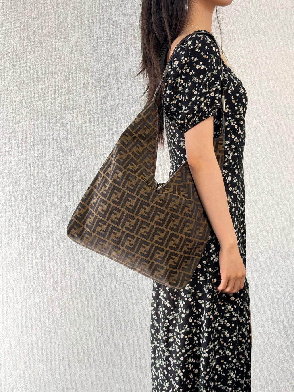 Fendi Zucca Canvas V-Cut Hobo Shoulder Bag