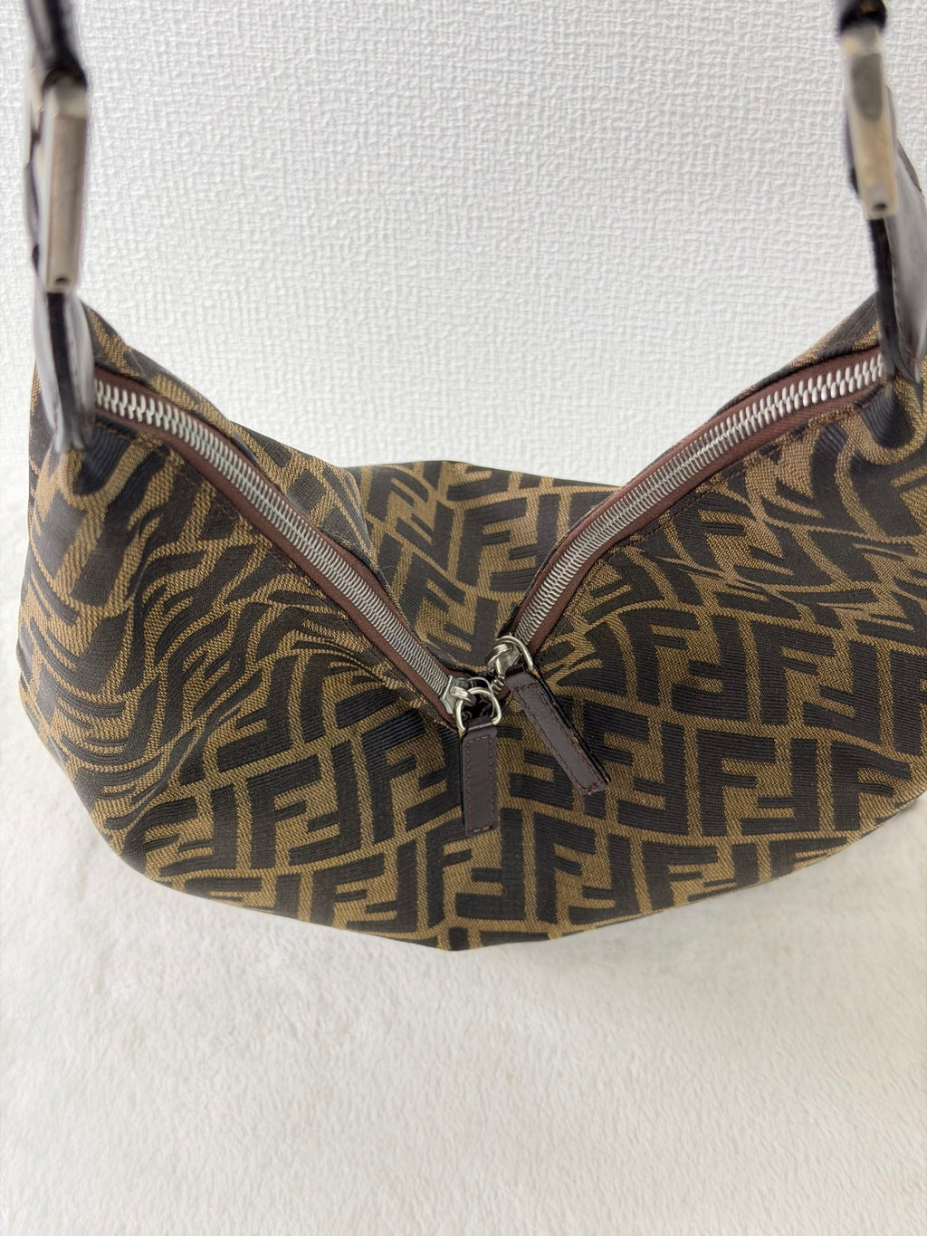 Fendi Zucca Canvas V-Cut Hobo Shoulder Bag