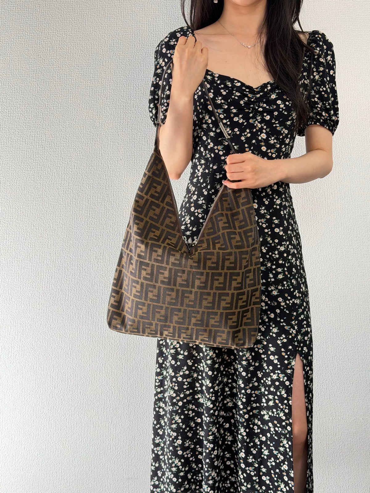 Fendi Zucca Canvas V-Cut Hobo Shoulder Bag
