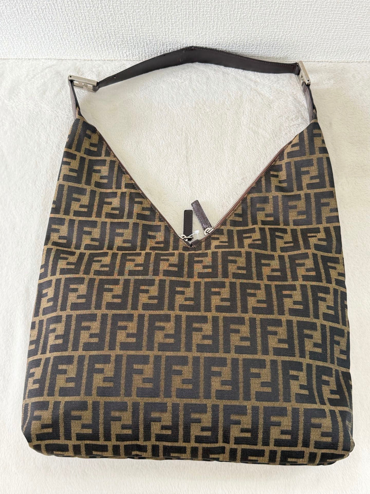 Fendi Zucca Canvas V-Cut Hobo Shoulder Bag