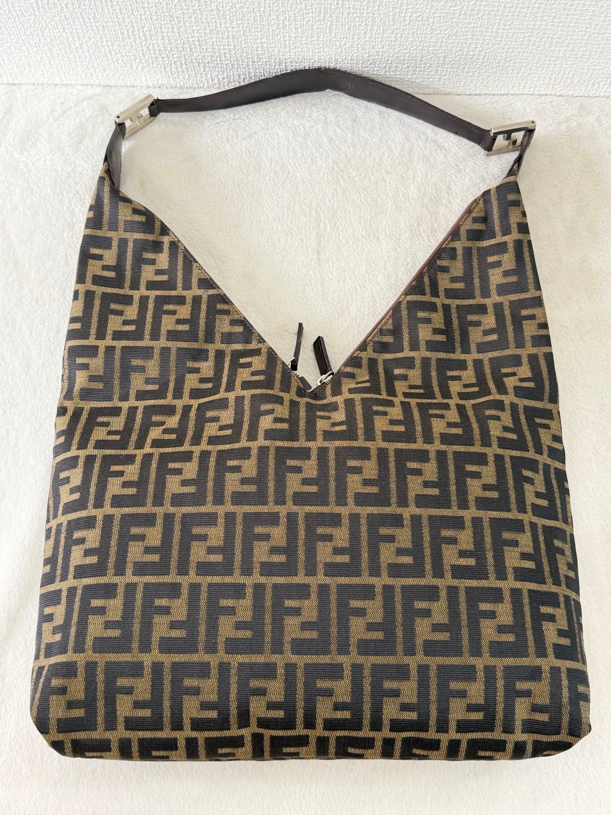 Fendi Zucca Canvas V-Cut Hobo Shoulder Bag
