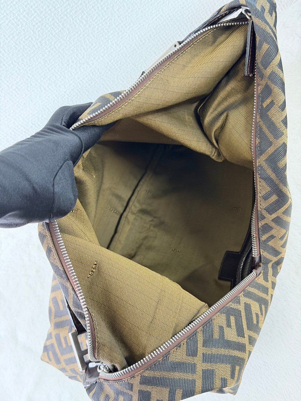 Fendi Zucca Canvas V-Cut Hobo Shoulder Bag