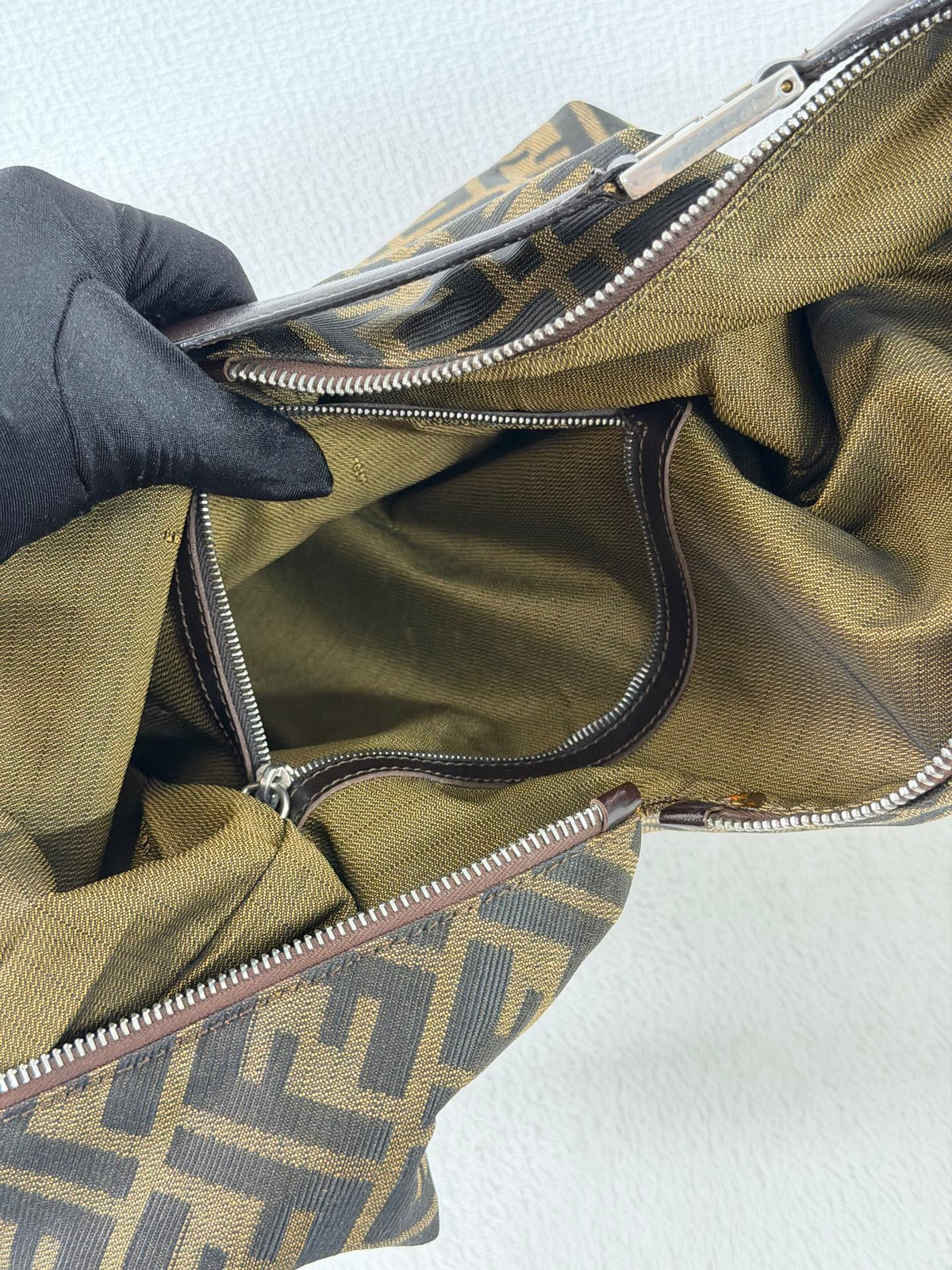 Fendi Zucca Canvas V-Cut Hobo Shoulder Bag