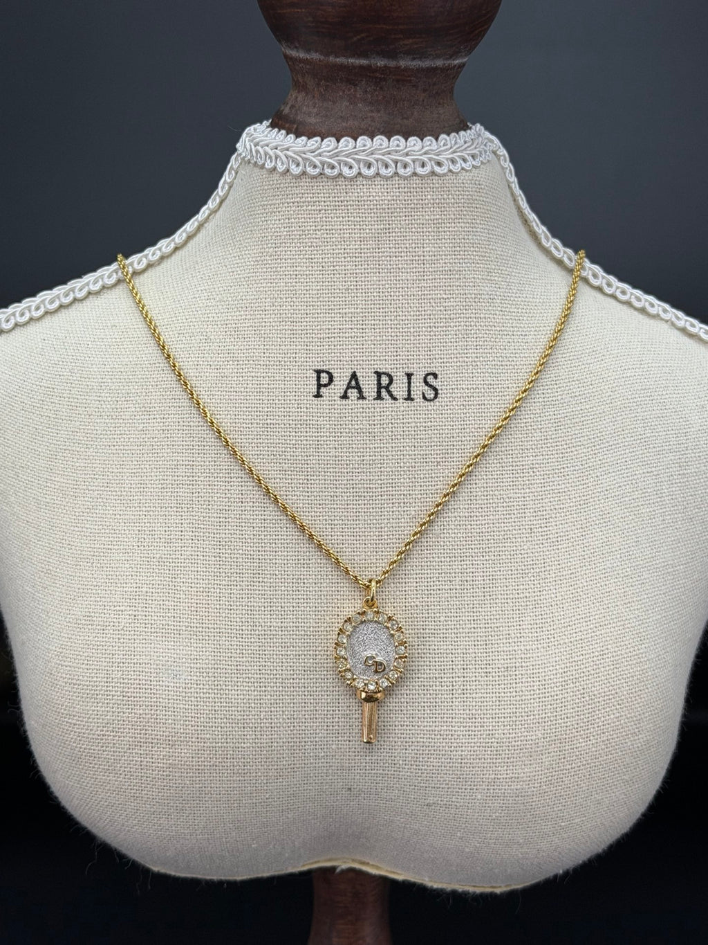 Christian Dior Signed Gold-Plated CD Logo Mirror Motif Pendant Necklace