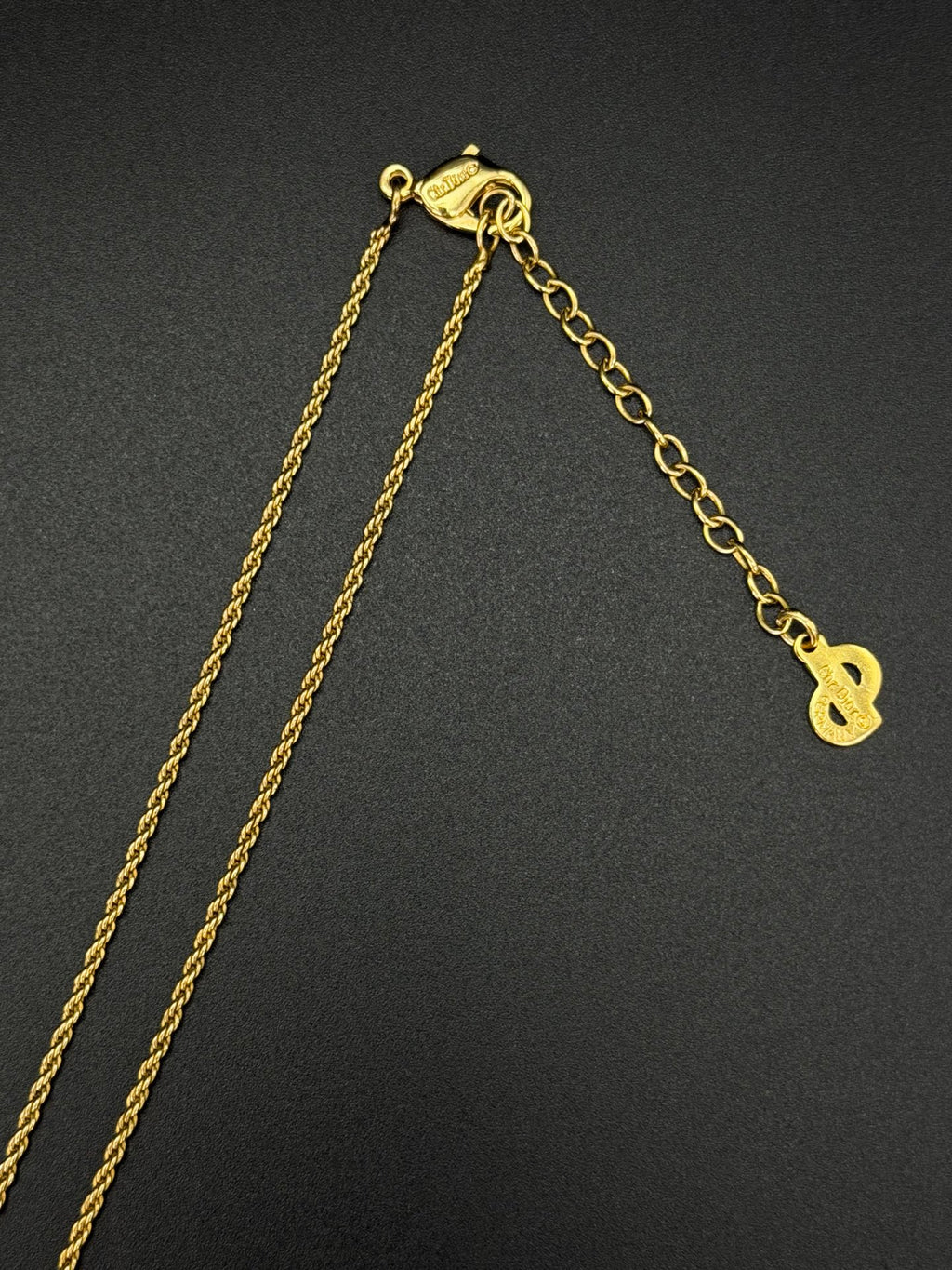Christian Dior Signed Gold-Plated CD Logo Mirror Motif Pendant Necklace