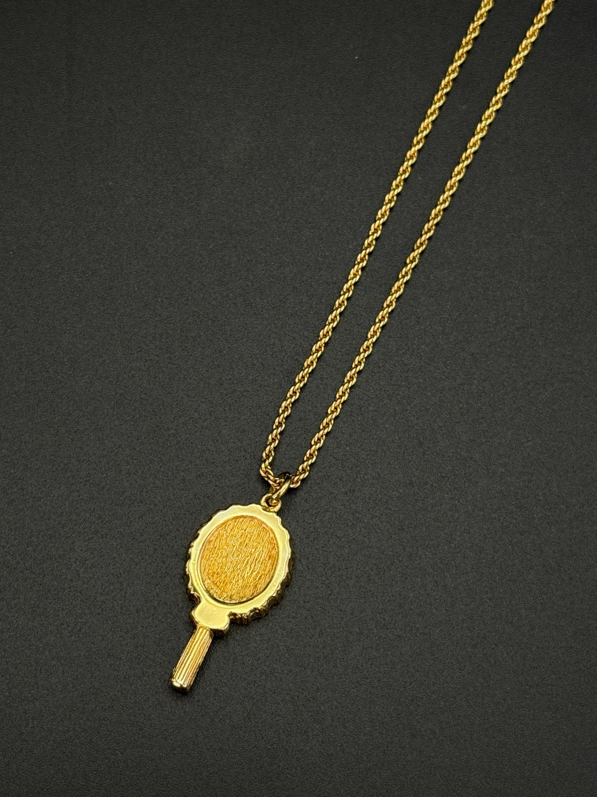 Christian Dior Signed Gold-Plated CD Logo Mirror Motif Pendant Necklace