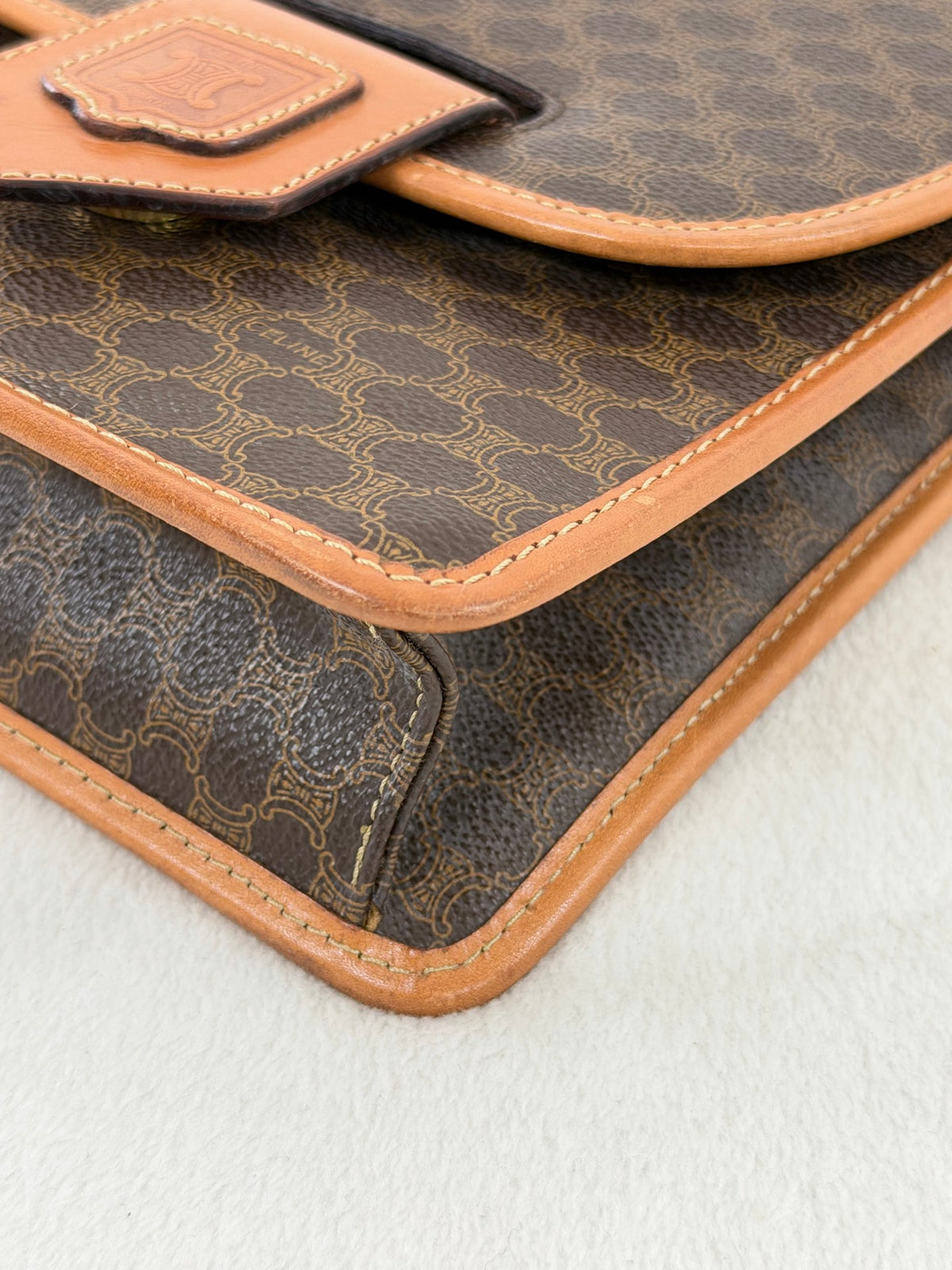 CELINE Macadam Triomphe Pattern Coated Canvas Flap Shoulder Bag Brown