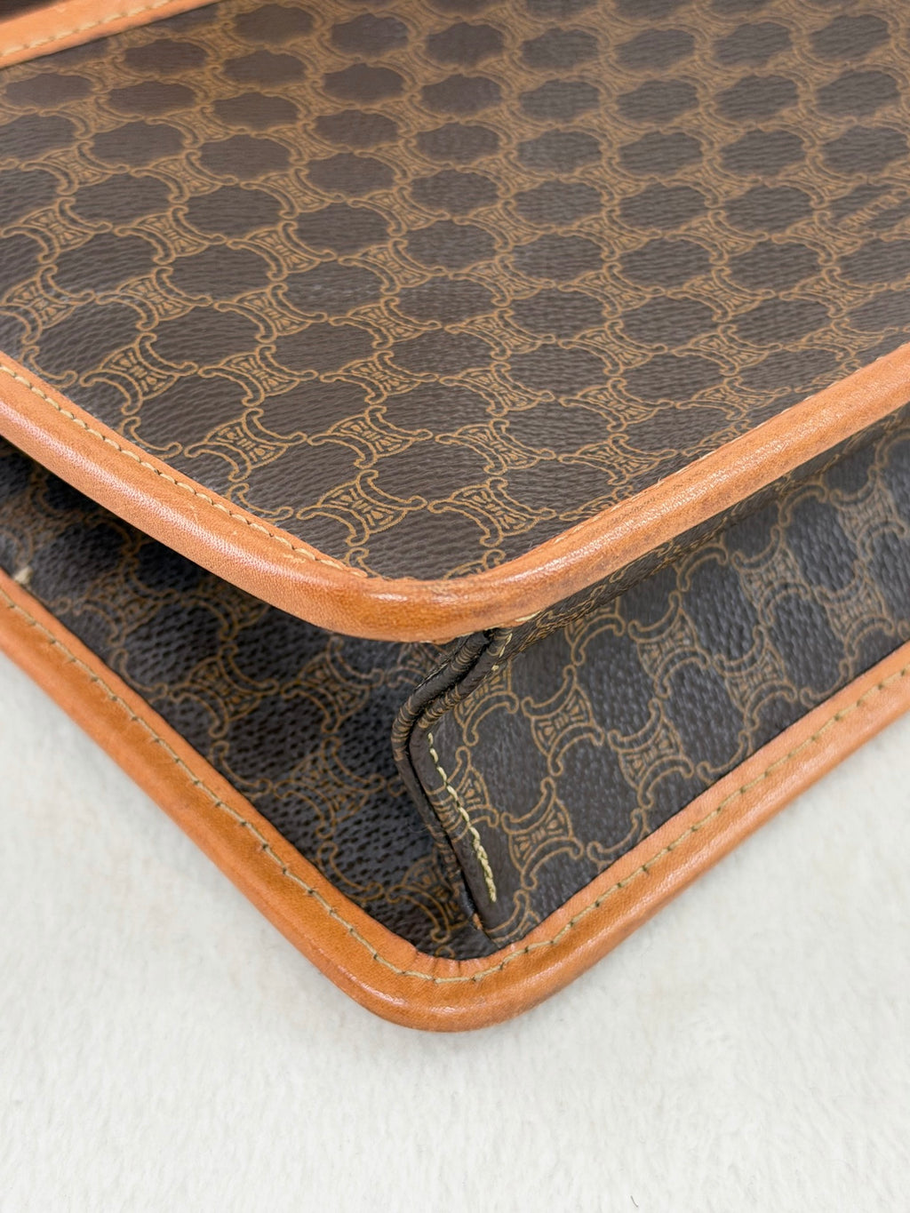 CELINE Macadam Triomphe Pattern Coated Canvas Flap Shoulder Bag Brown
