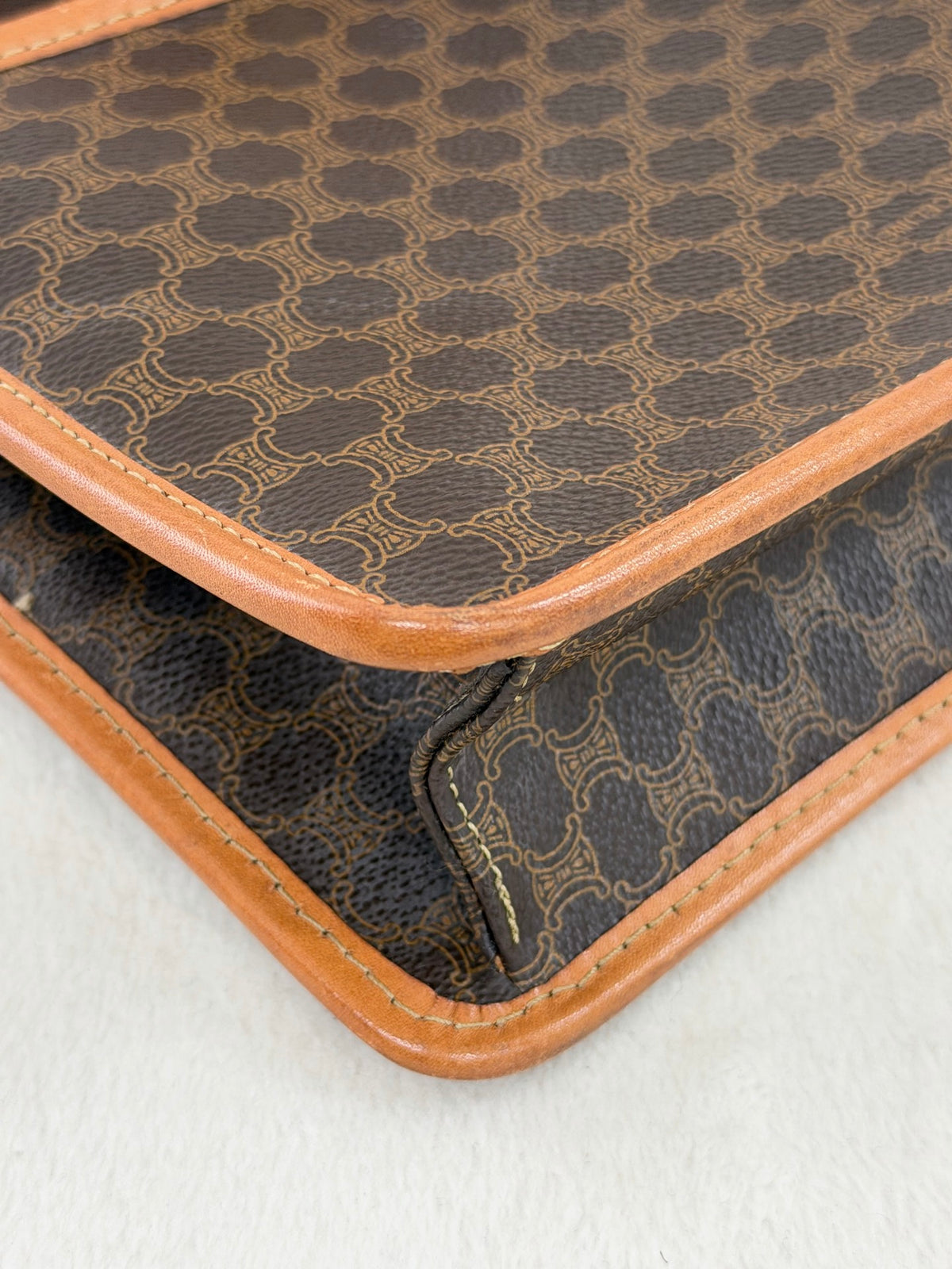 CELINE Macadam Triomphe Pattern Coated Canvas Flap Shoulder Bag Brown