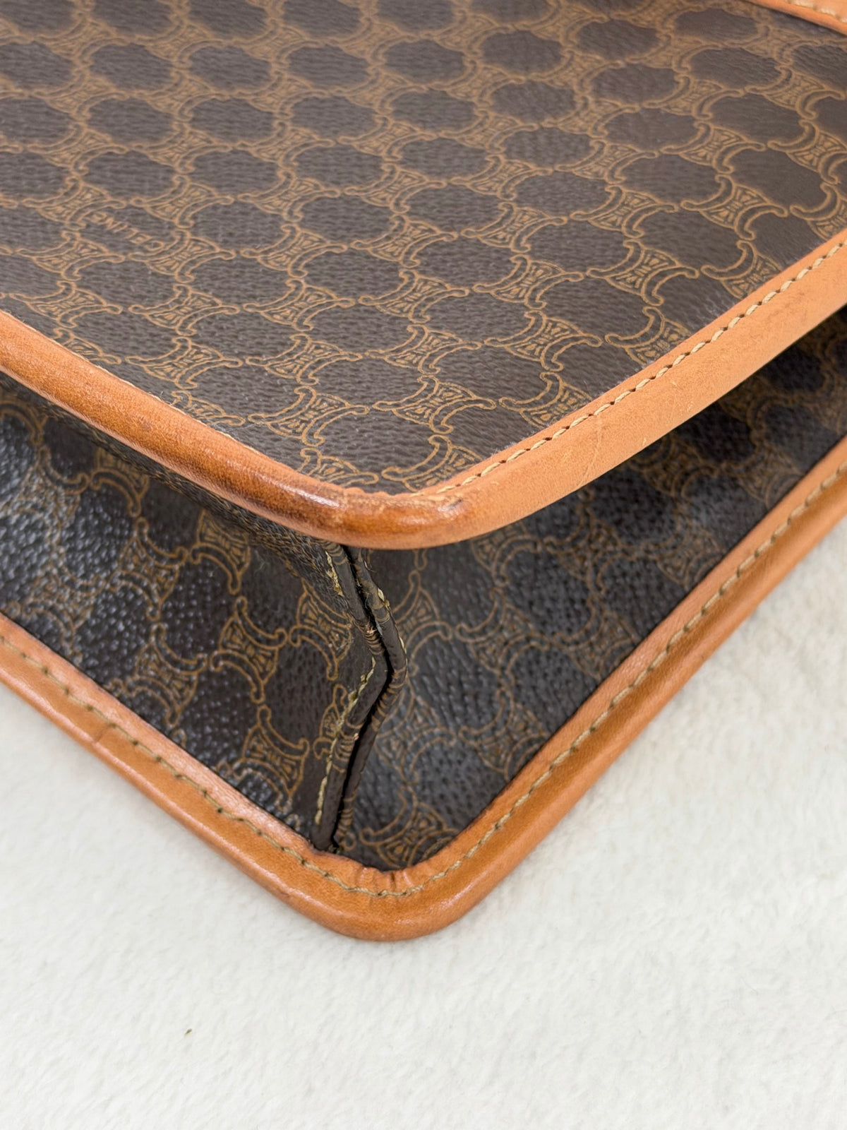 CELINE Macadam Triomphe Pattern Coated Canvas Flap Shoulder Bag Brown