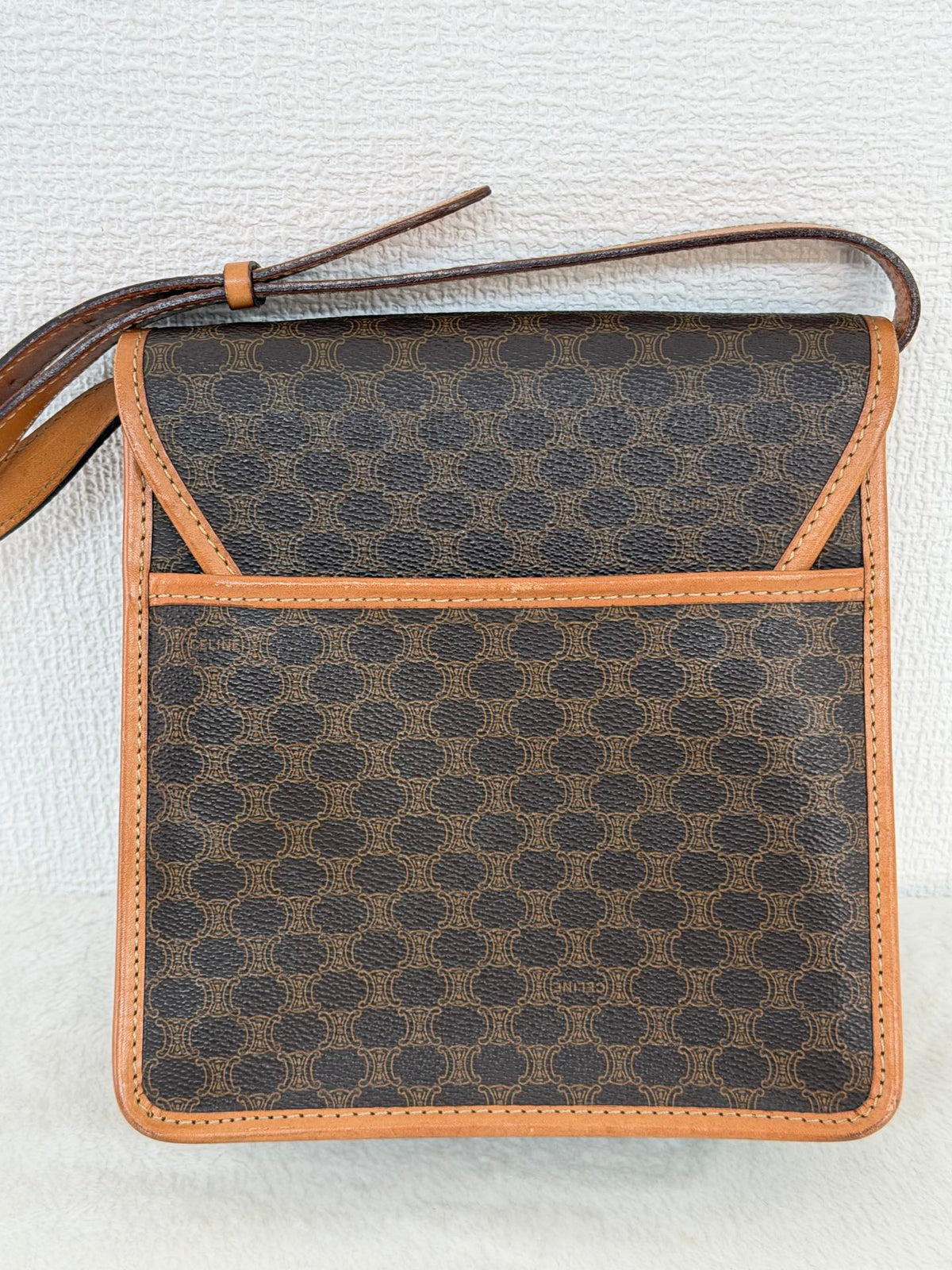 CELINE Macadam Triomphe Pattern Coated Canvas Flap Shoulder Bag Brown