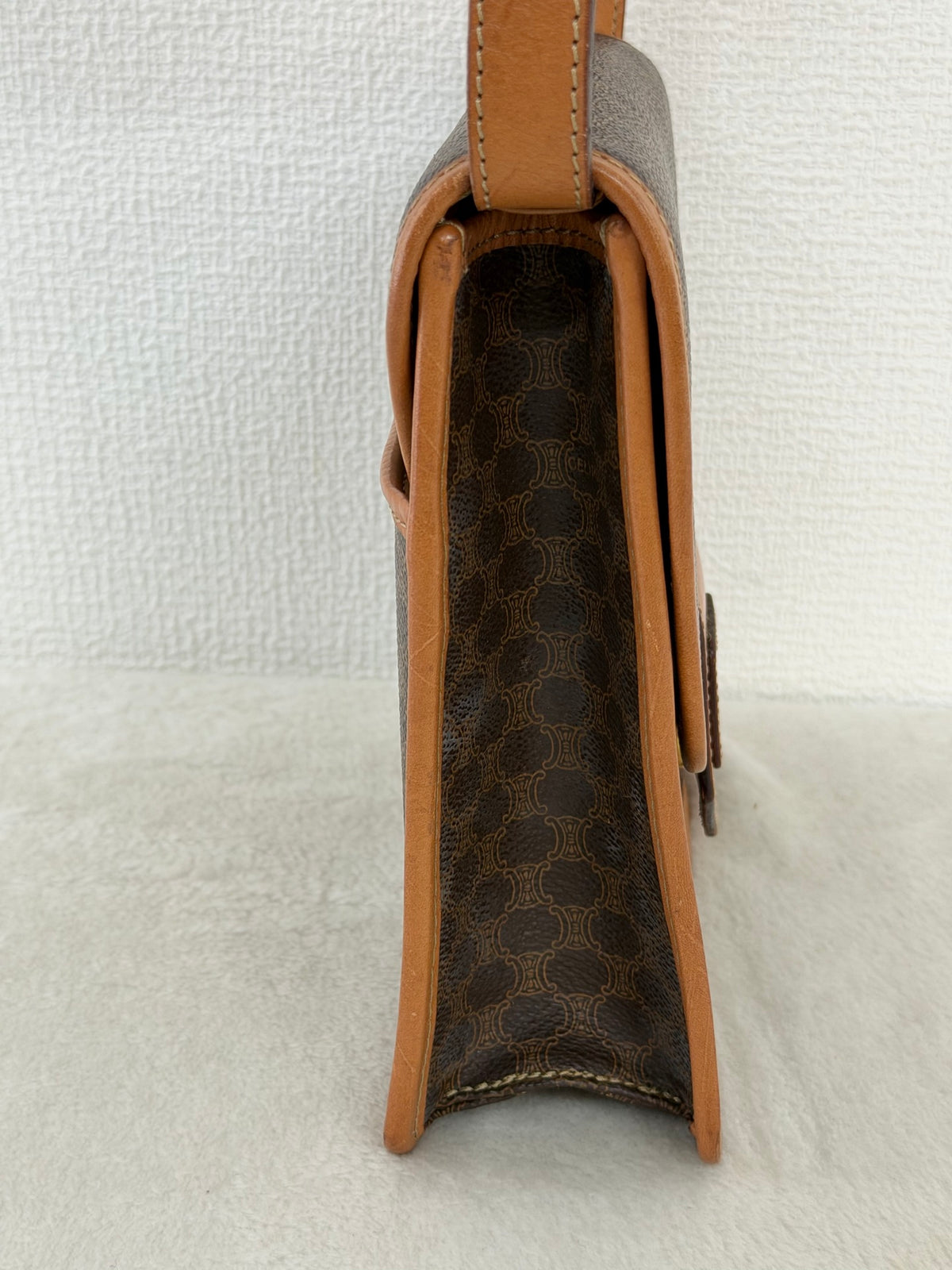 CELINE Macadam Triomphe Pattern Coated Canvas Flap Shoulder Bag Brown