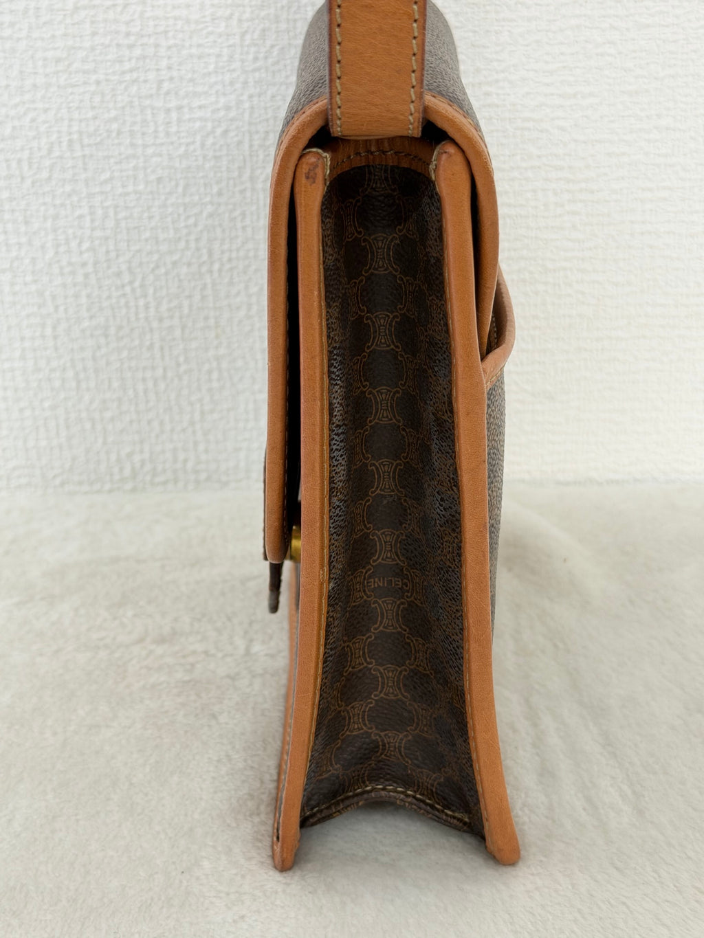 CELINE Macadam Triomphe Pattern Coated Canvas Flap Shoulder Bag Brown