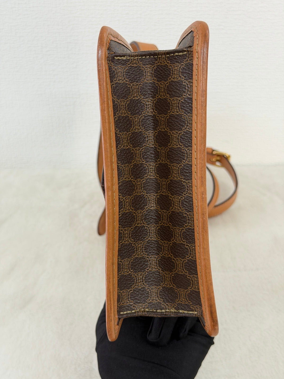 CELINE Macadam Triomphe Pattern Coated Canvas Flap Shoulder Bag Brown