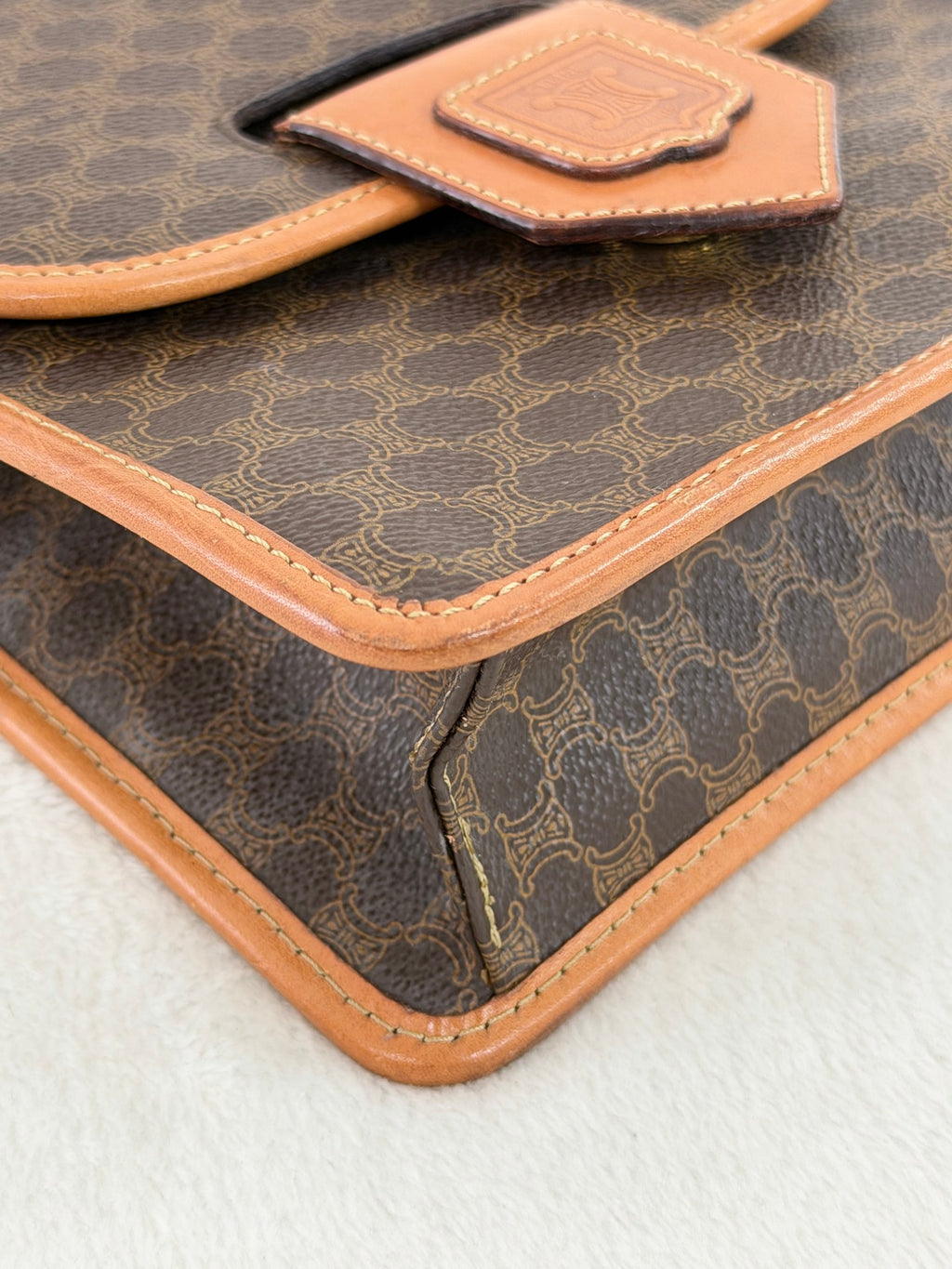 CELINE Macadam Triomphe Pattern Coated Canvas Flap Shoulder Bag Brown