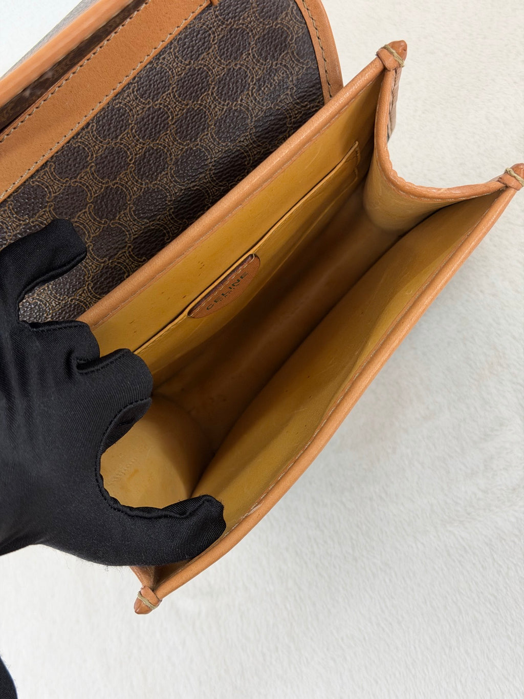 CELINE Macadam Triomphe Pattern Coated Canvas Flap Shoulder Bag Brown