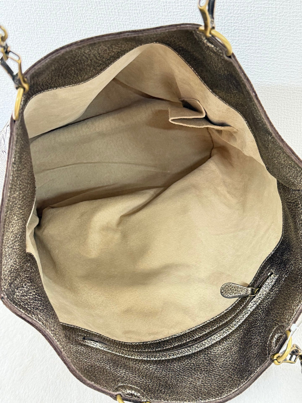 BOTTEGA VENETA Metallic Gold Intrecciato Spiral Trim Leather Bucket Tote Bag