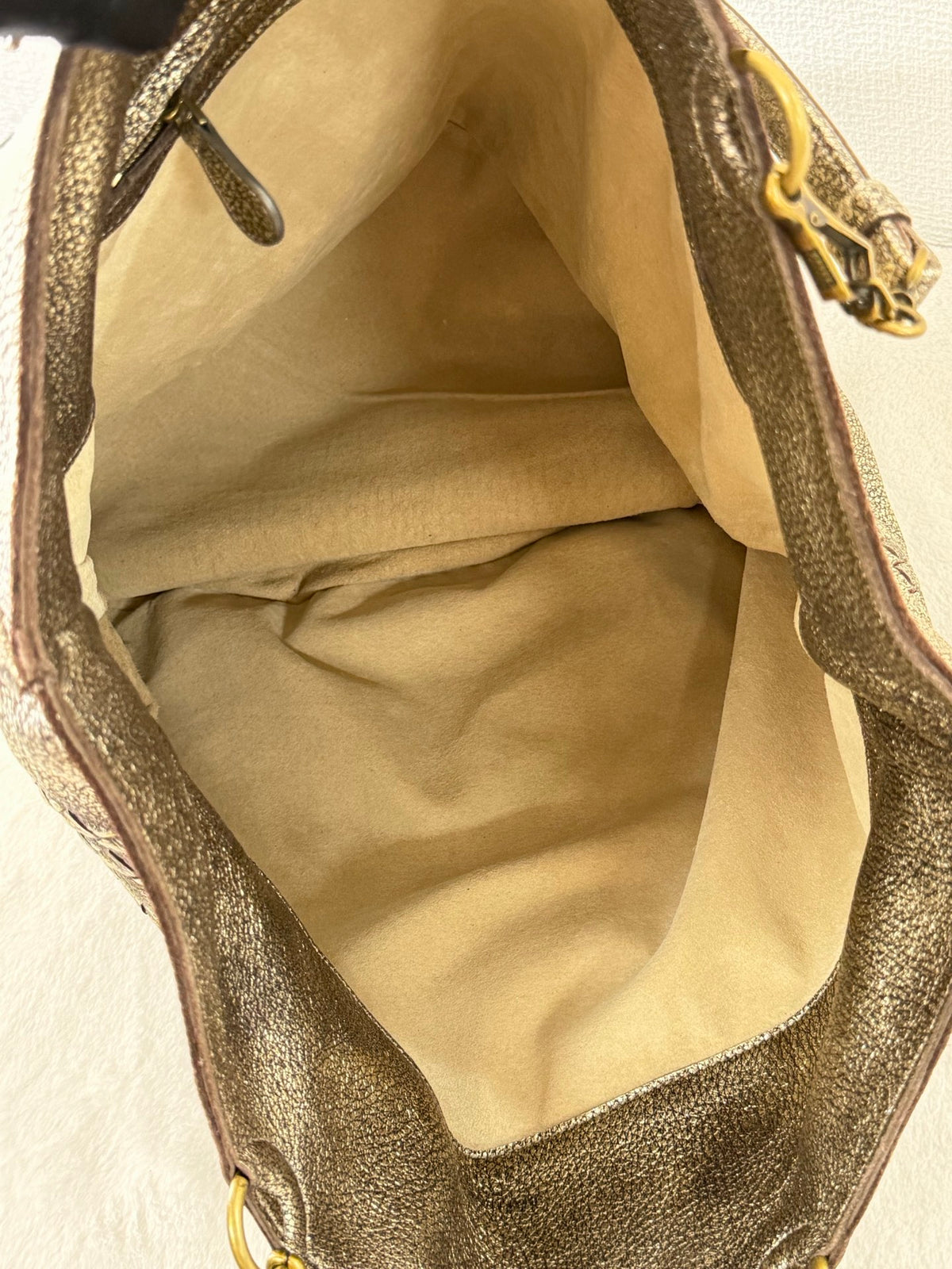 BOTTEGA VENETA Metallic Gold Intrecciato Spiral Trim Leather Bucket Tote Bag