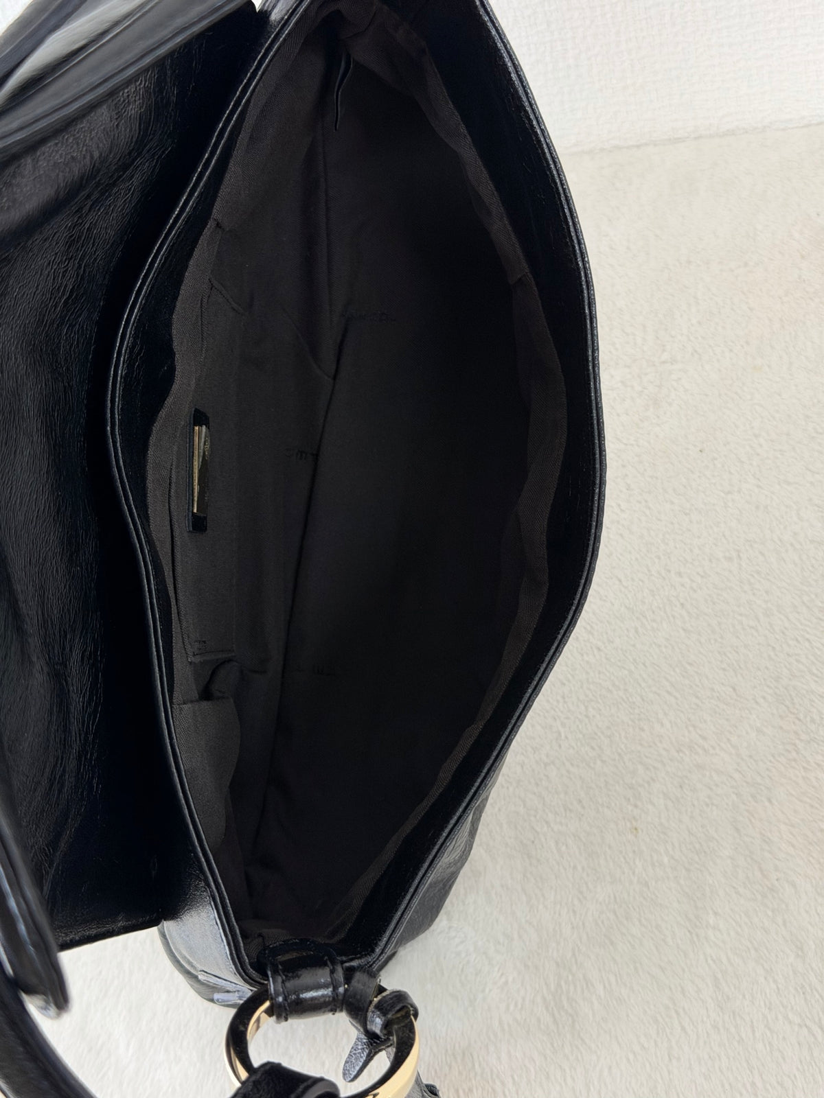 FENDI Black Leather Small Chef Flap Shoulder Bag with Logo Charm