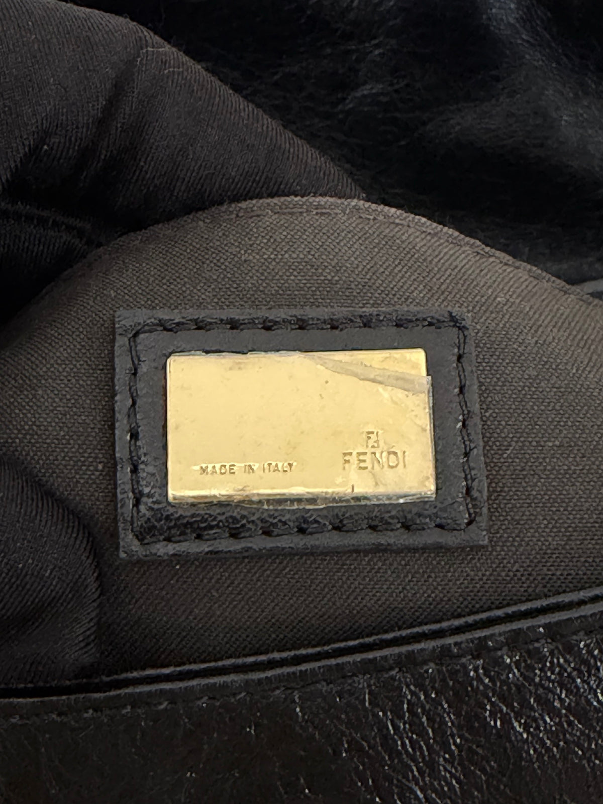 FENDI Black Leather Small Chef Flap Shoulder Bag with Logo Charm
