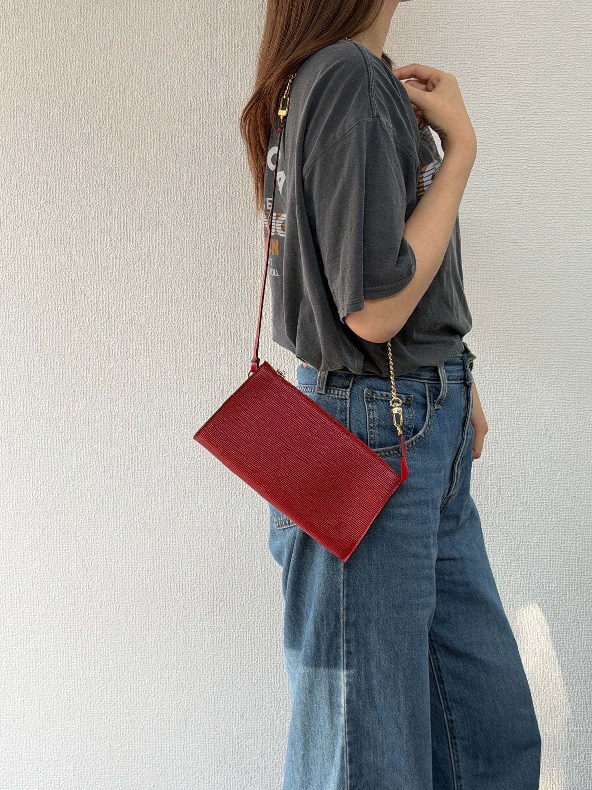LOUIS VUITTON Epi Pochette Accessoires 24 Castilian Red Clutch Bag