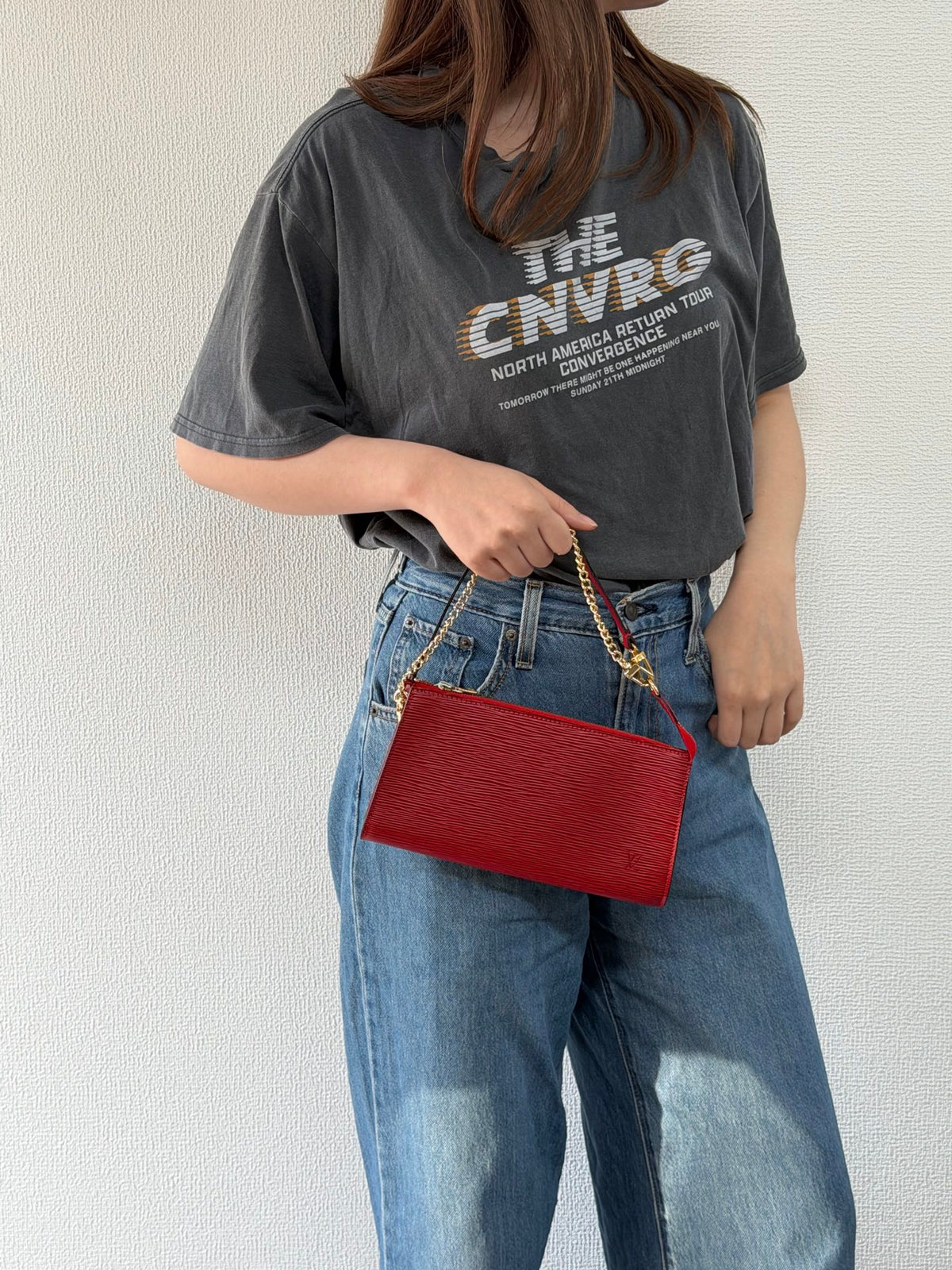 LOUIS VUITTON Epi Pochette Accessoires 24 Castilian Red Clutch Bag