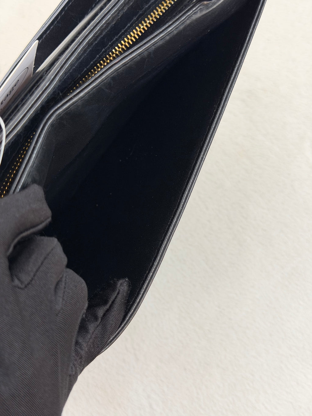 CHANEL Black Leather Square Tote Bag with Embossed Logo