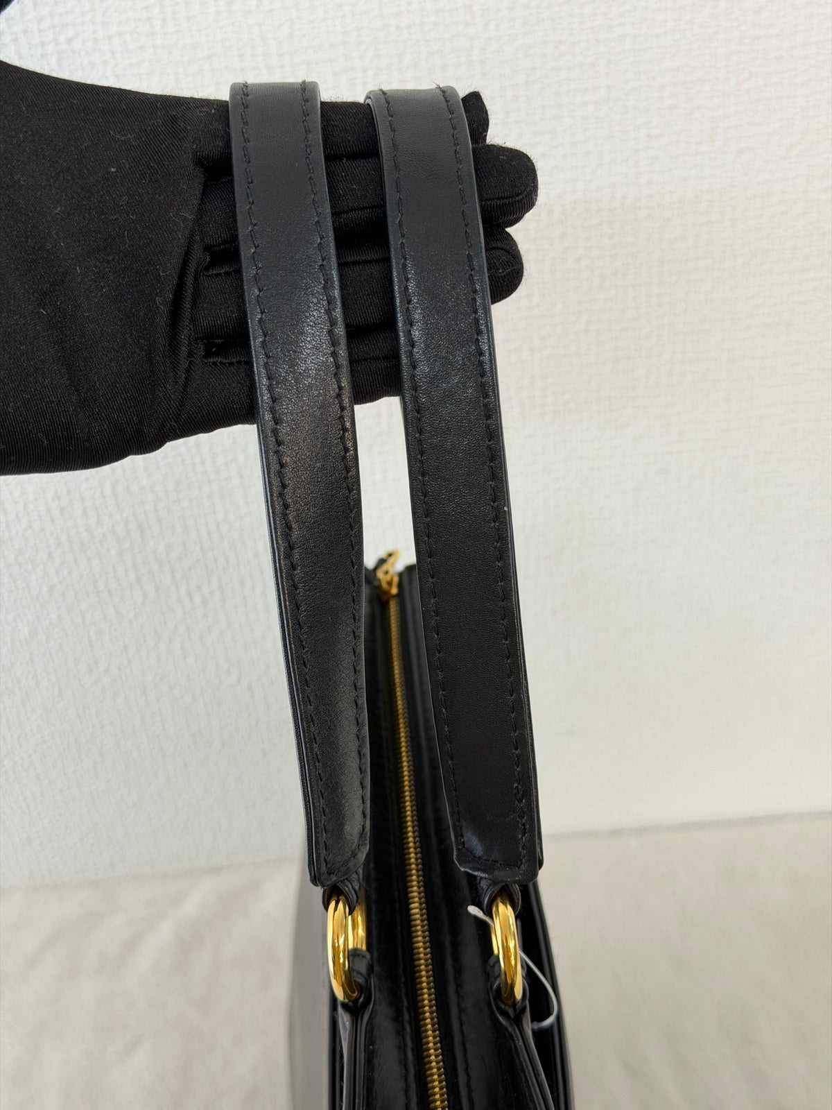 CHANEL Black Leather Square Tote Bag with Embossed Logo